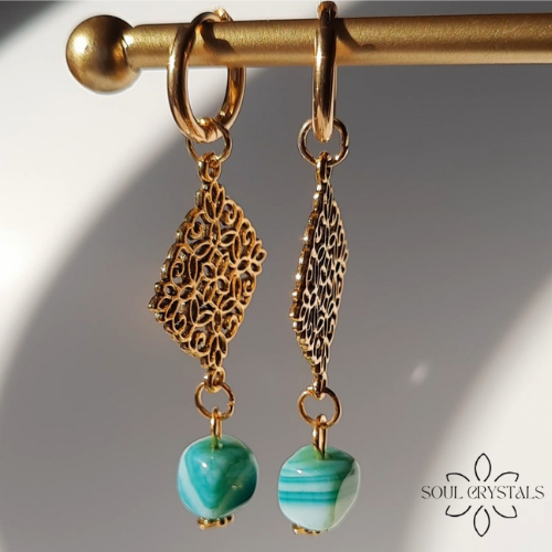 FLORA Ohrringe mit grünem Bandachat goldfarben