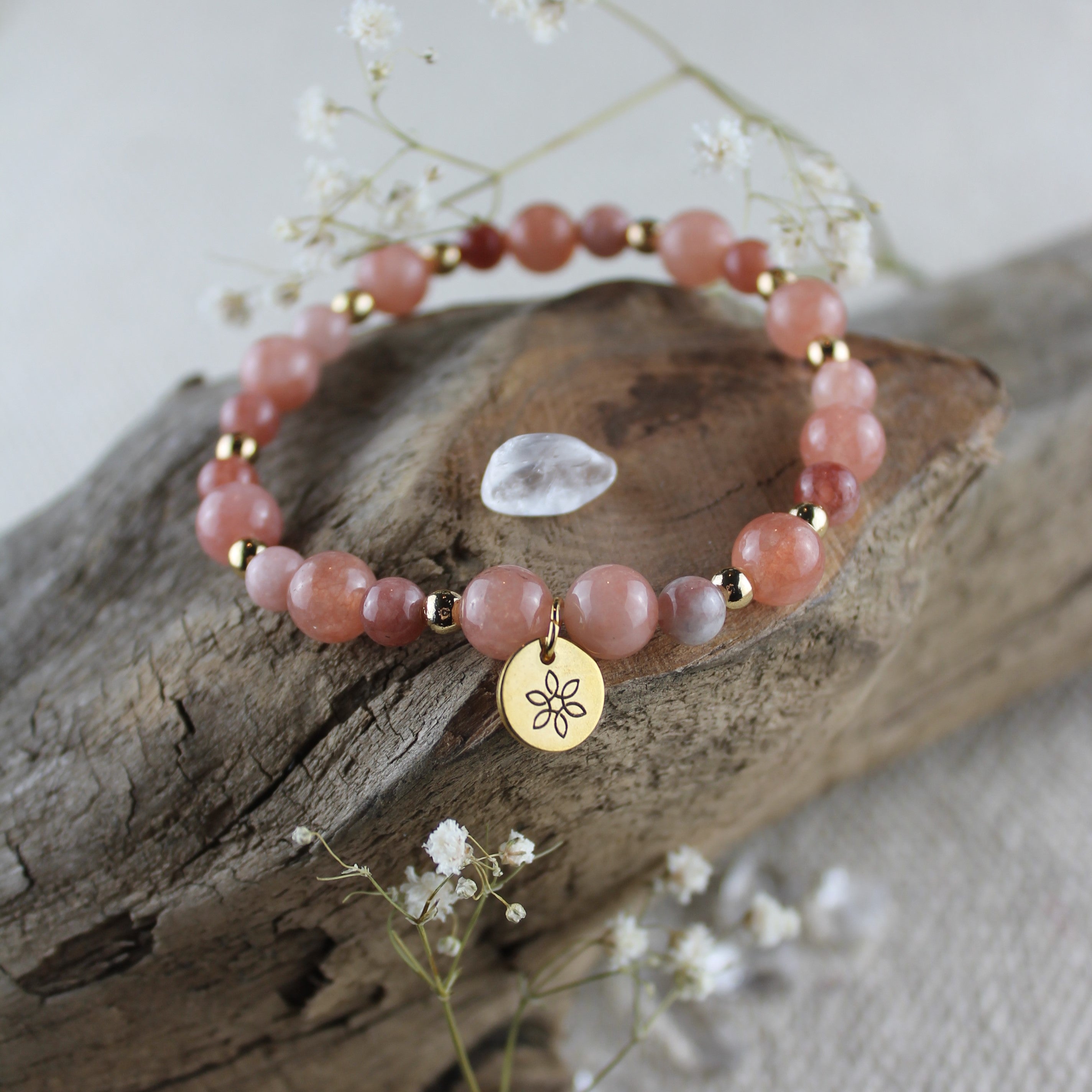 Sonnenstein Edelsteinarmband mit Hämatit gold- oder silberfarben