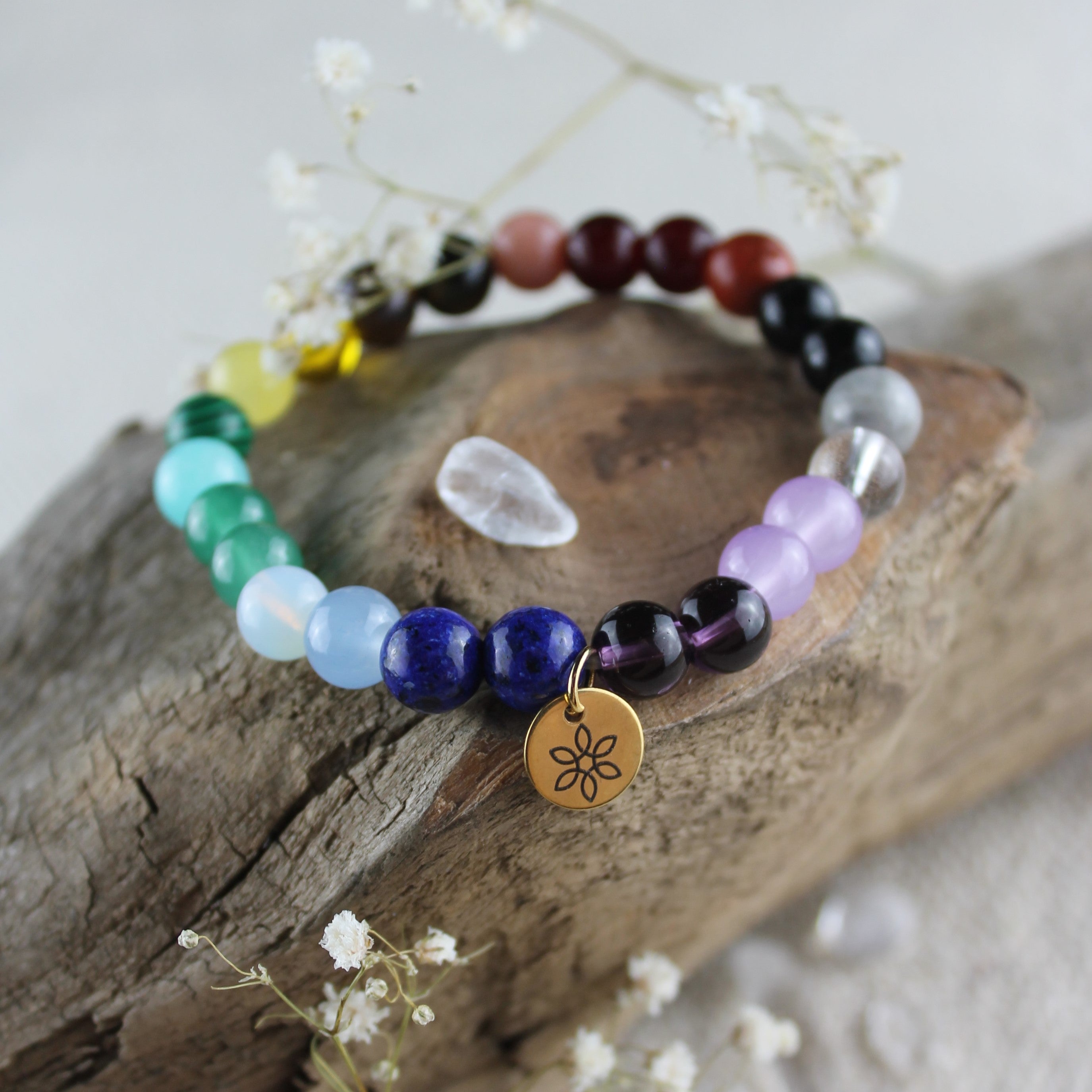 Chakra Edelsteinarmband gold- oder silberfarben Einheitsgröße