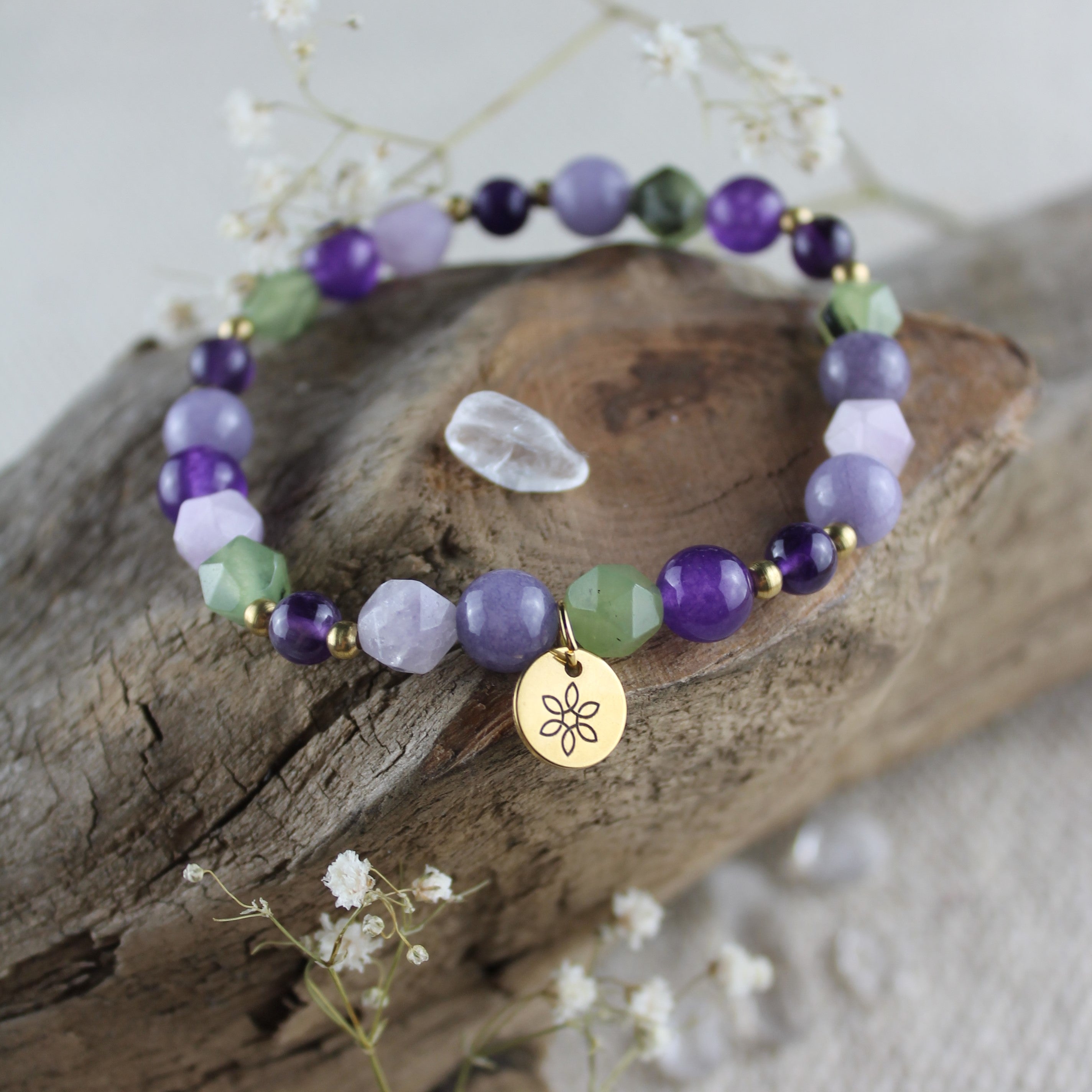 Amethyst Olivin Edelsteinarmband goldfarben Einheitsgröße