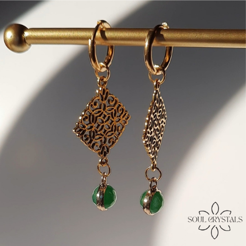 FLORA Ohrringe mit grünem Jade goldfarben