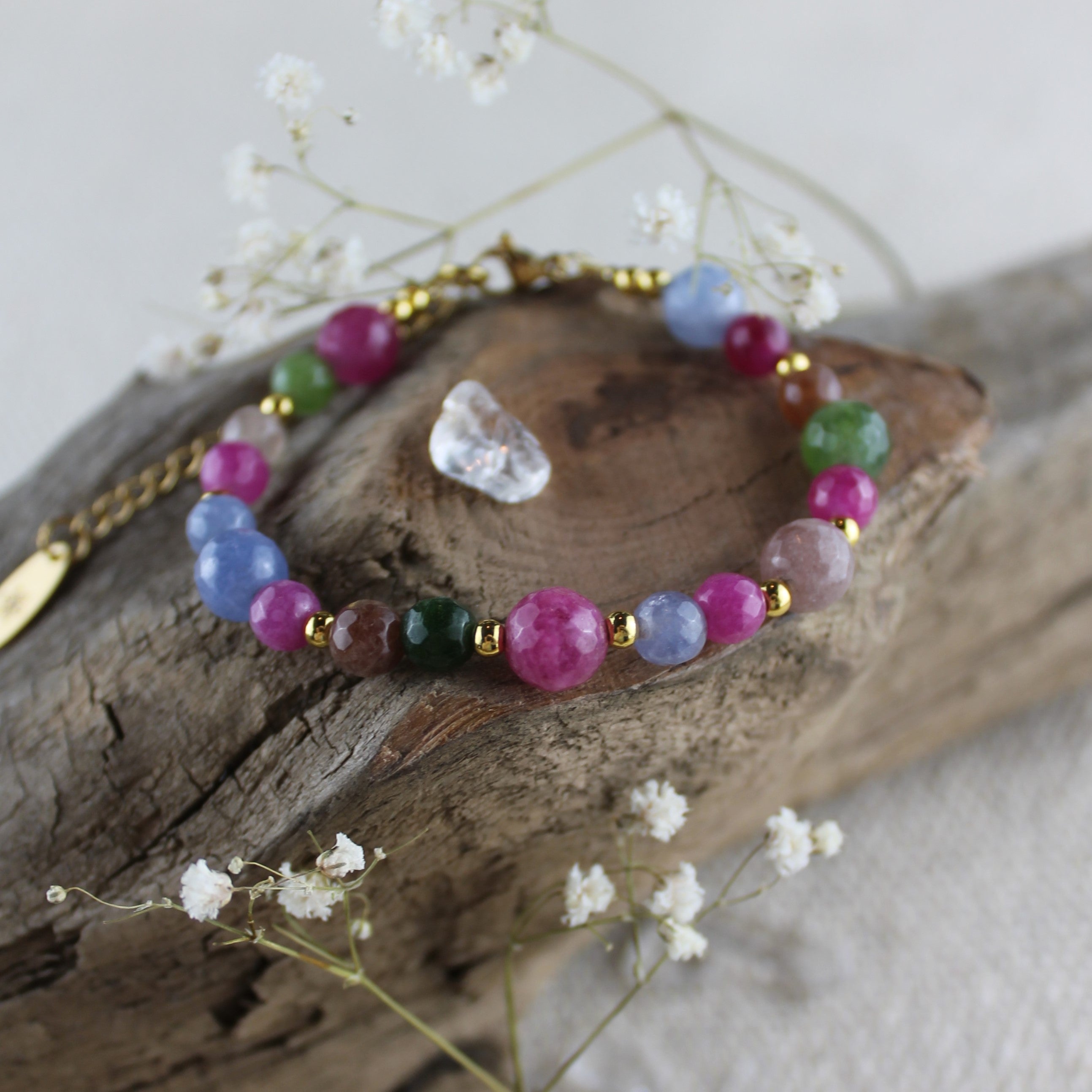 Turmalin Edelsteinarmband mit Verschluss goldfarben 6mm und 8mm