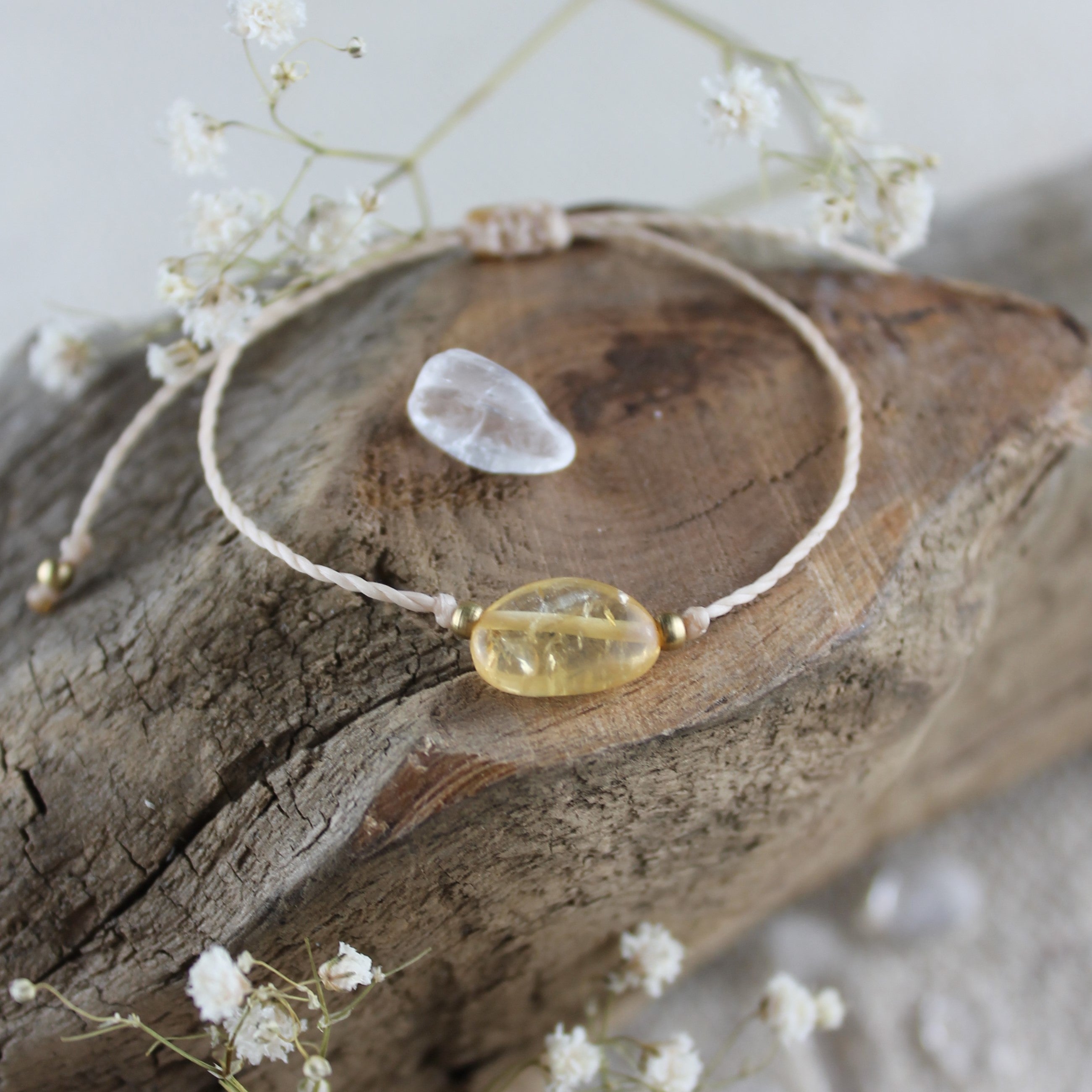 Citrin pur Edelsteinarmband Makramee goldfarben