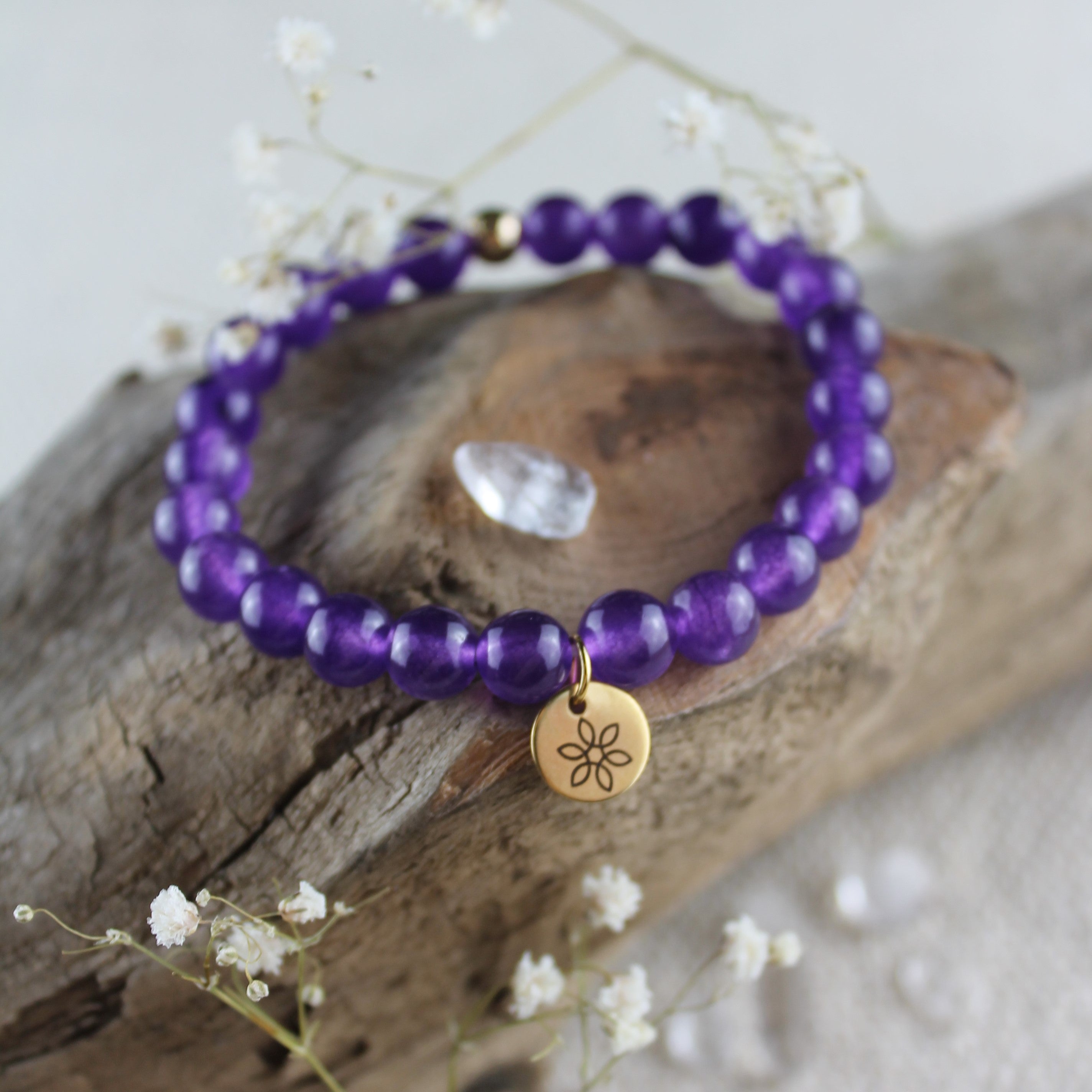 Amethyst Edelsteinarmband Hämatit Perle goldfarben