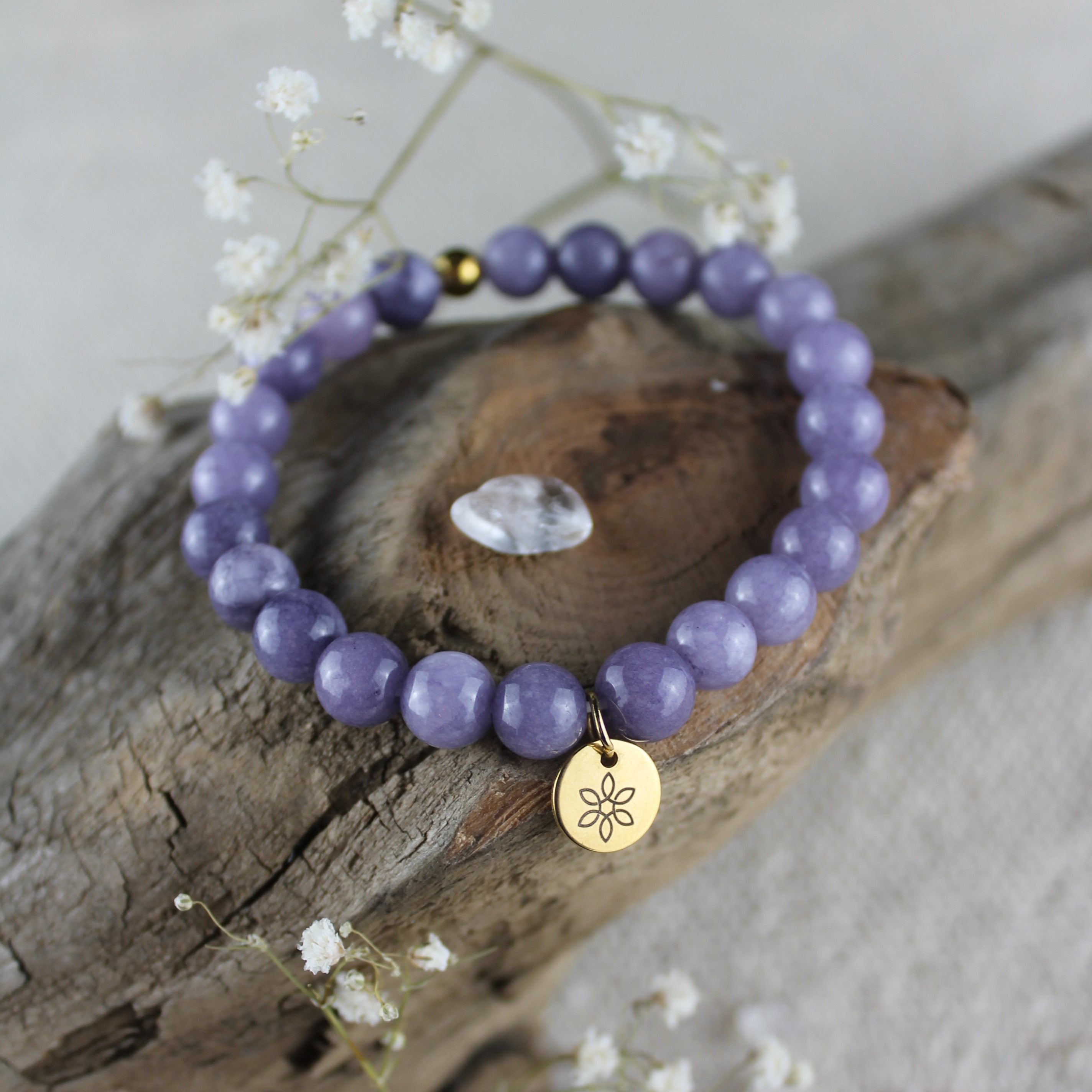 Amethyst Edelsteinarmband mit Hämatit Perle goldfarben