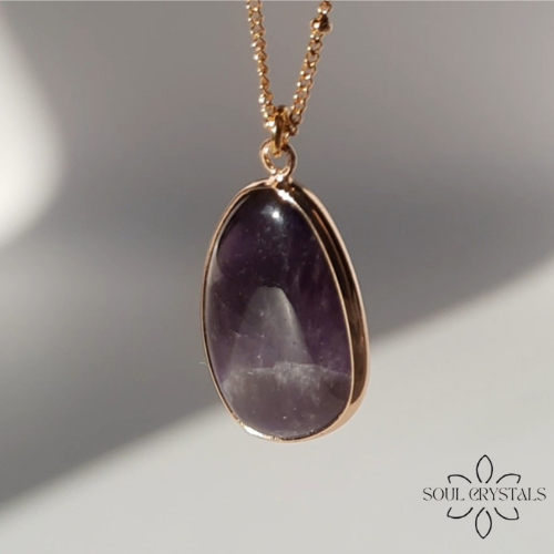 Amethyst groß Edelsteinanhänger Kette goldfarben
