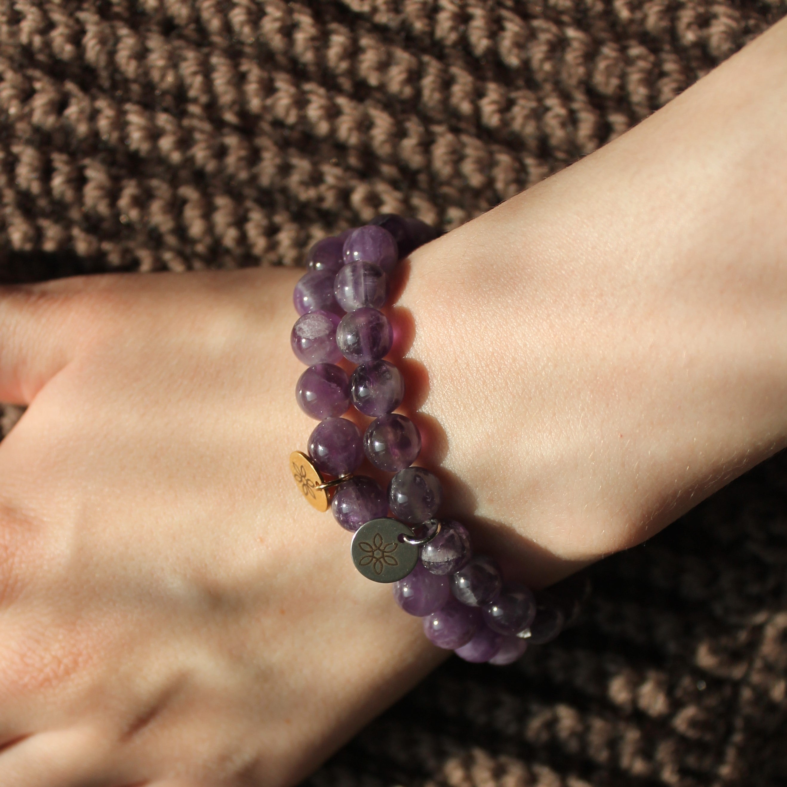 Amethyst Edelsteinarmband gold- oder silberfarben Einheitsgröße 8mm