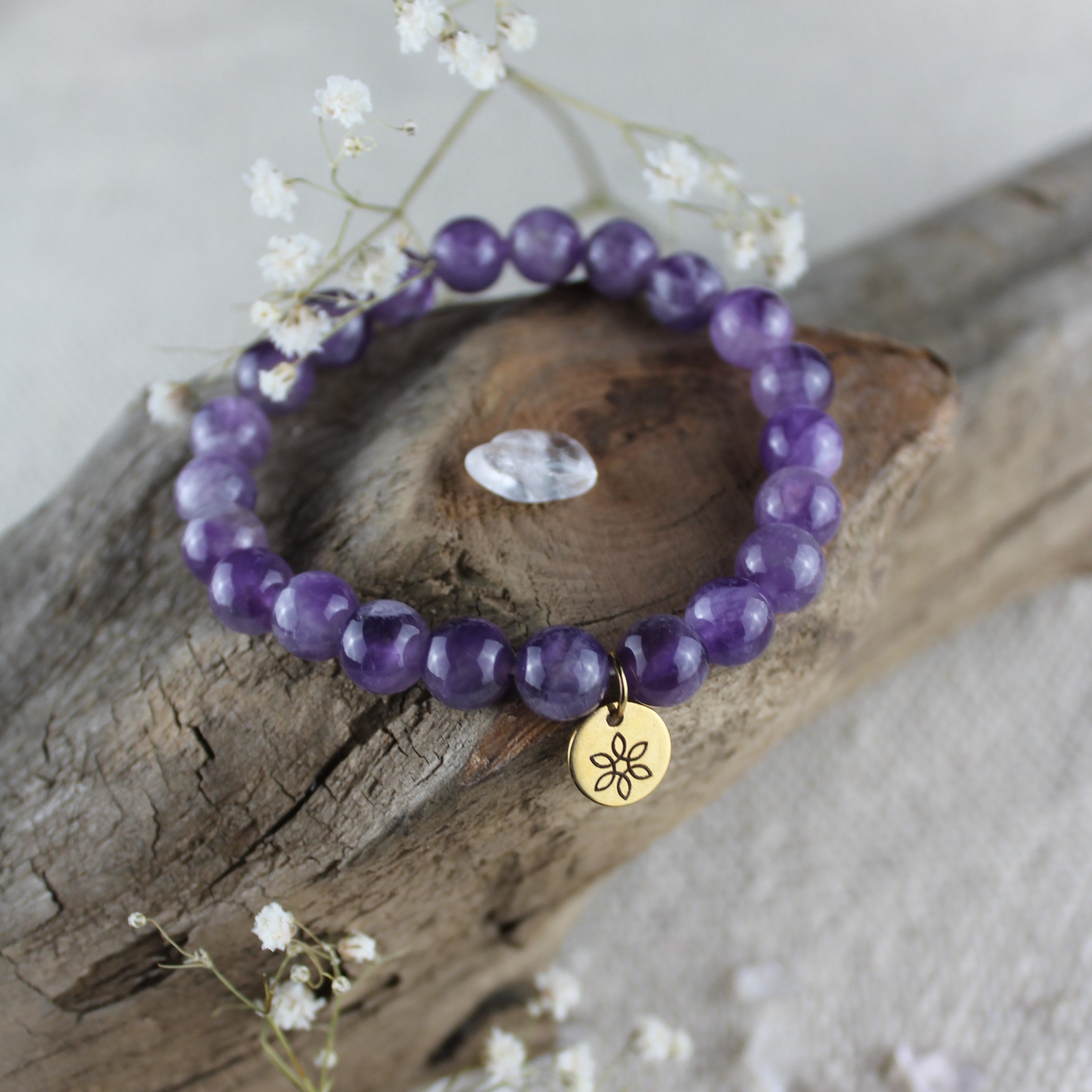Amethyst Edelsteinarmband gold- oder silberfarben Einheitsgröße 8mm