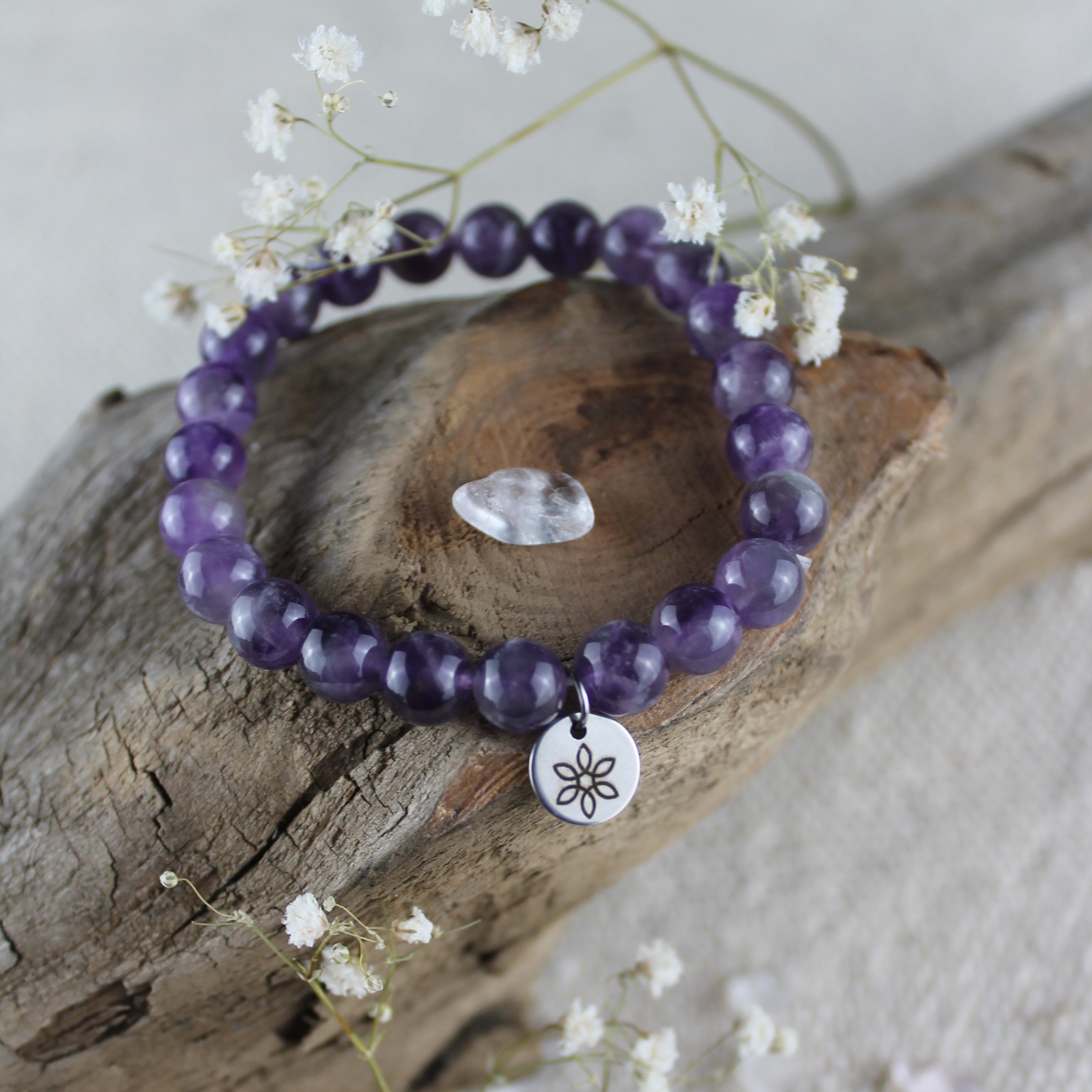Amethyst Edelsteinarmband gold- oder silberfarben Einheitsgröße 8mm