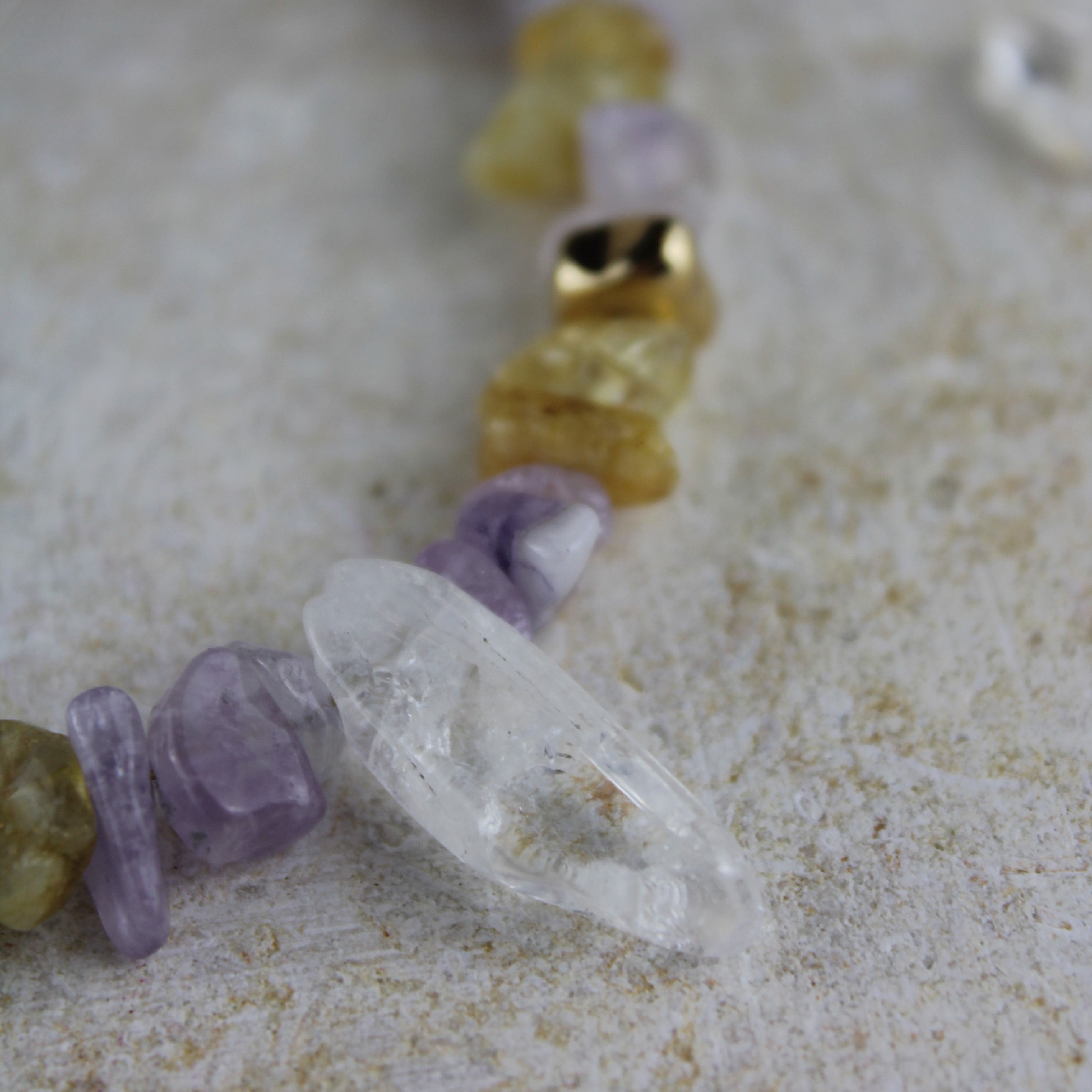 Amethyst Citrin Splitter Choker Kette mit Bergkristallspitze Hämatit goldfarben