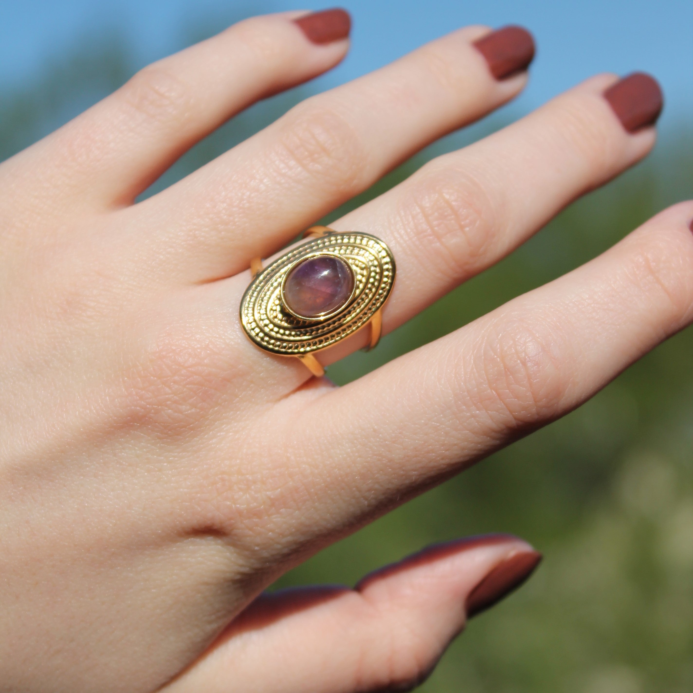 Amethyst Edelsteinring ANANDA größenverstellbar goldfarben