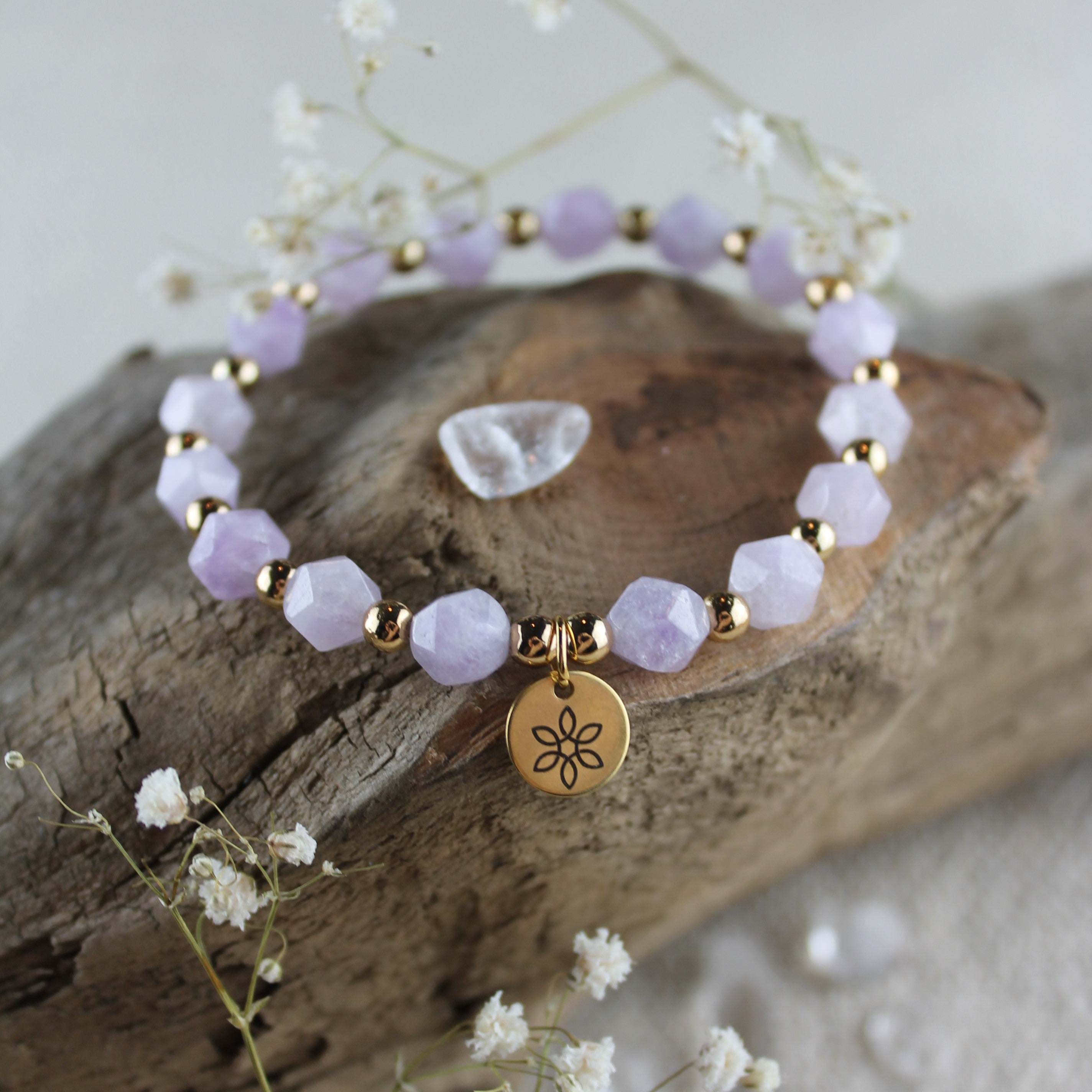 Amethyst Edelsteinarmband mit Hämatit goldfarben