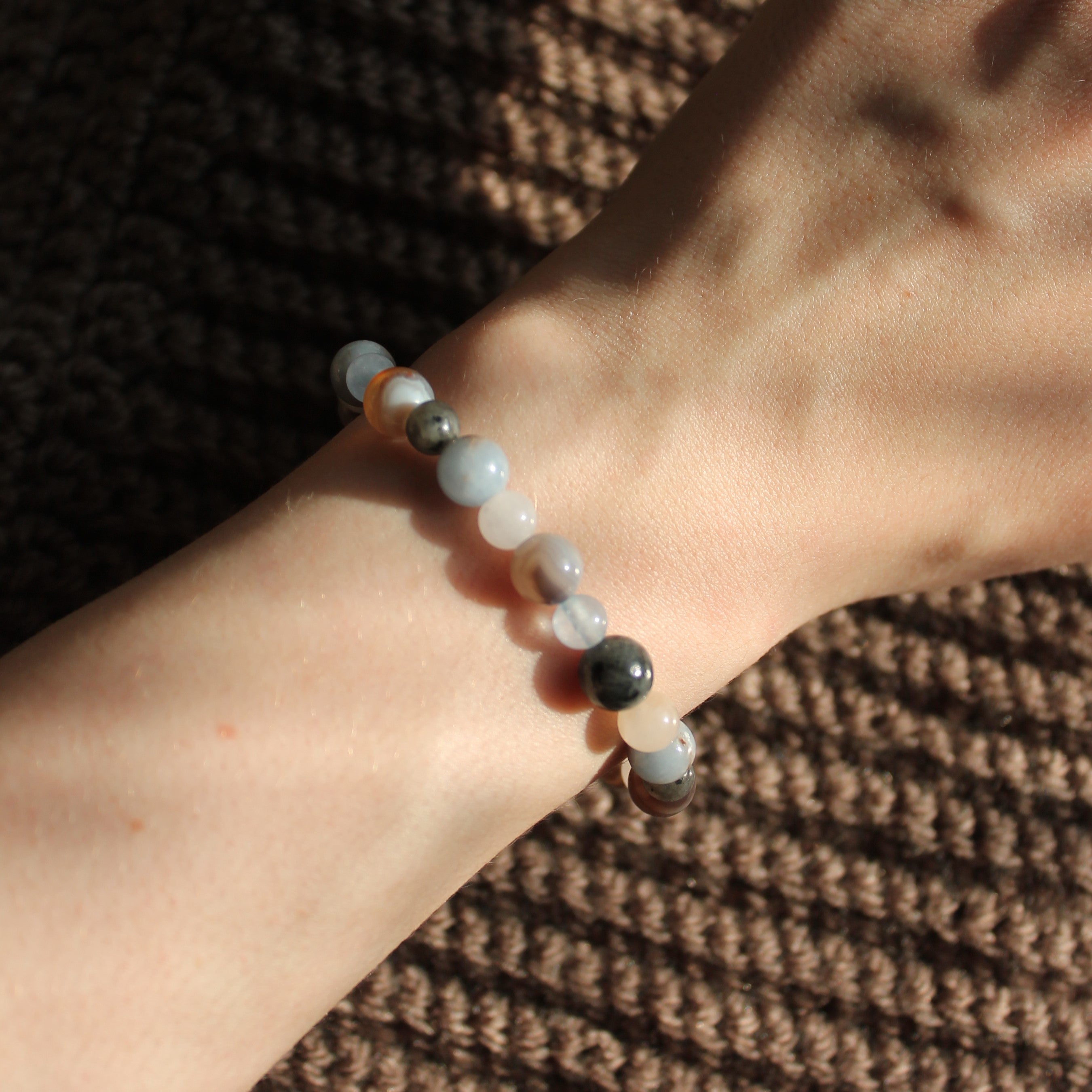 Aquamarin Bandachat Labradorit Edelsteinarmband goldfarben Einheitsgröße