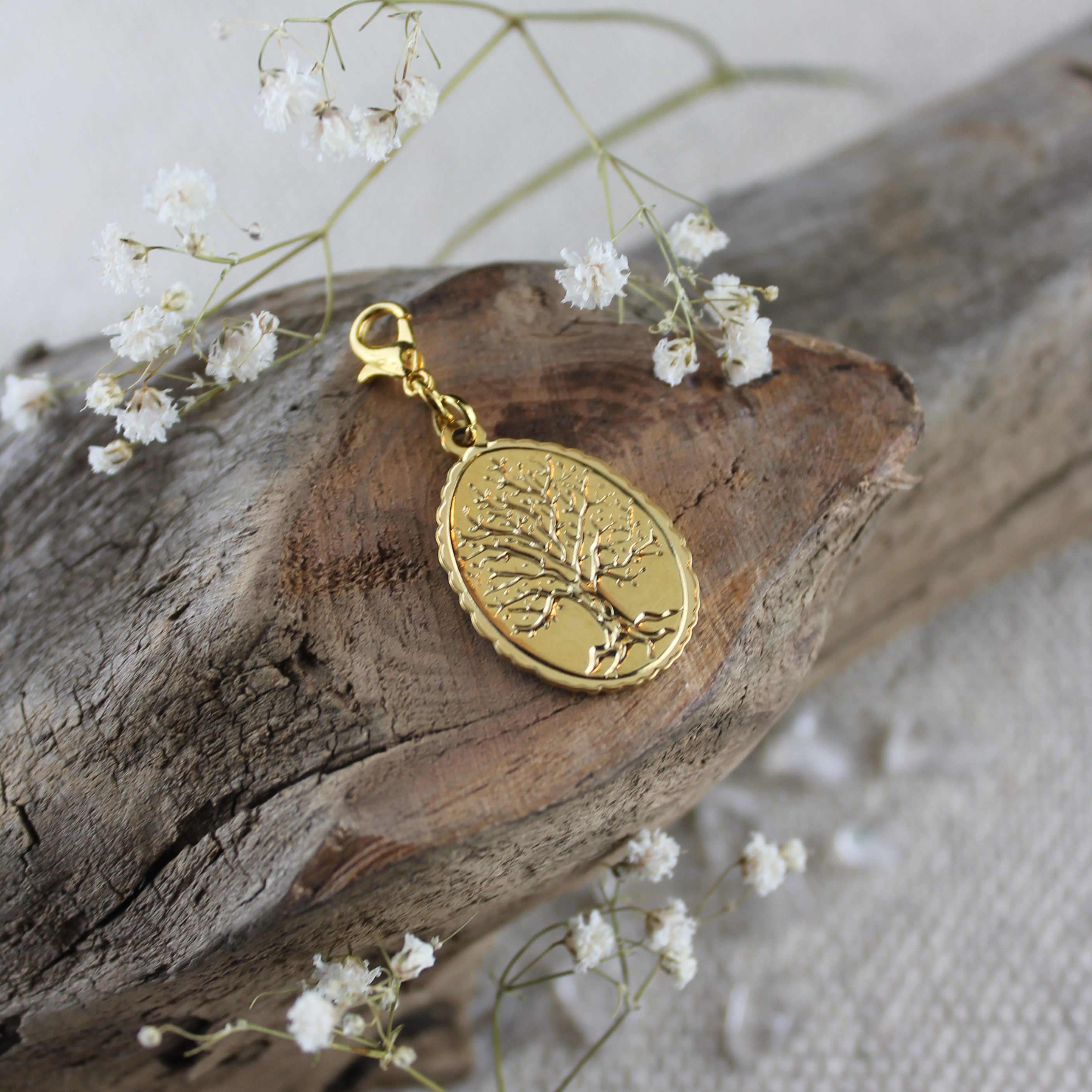 Lebensbaum oval Charm Anhänger gold- oder silberfarben