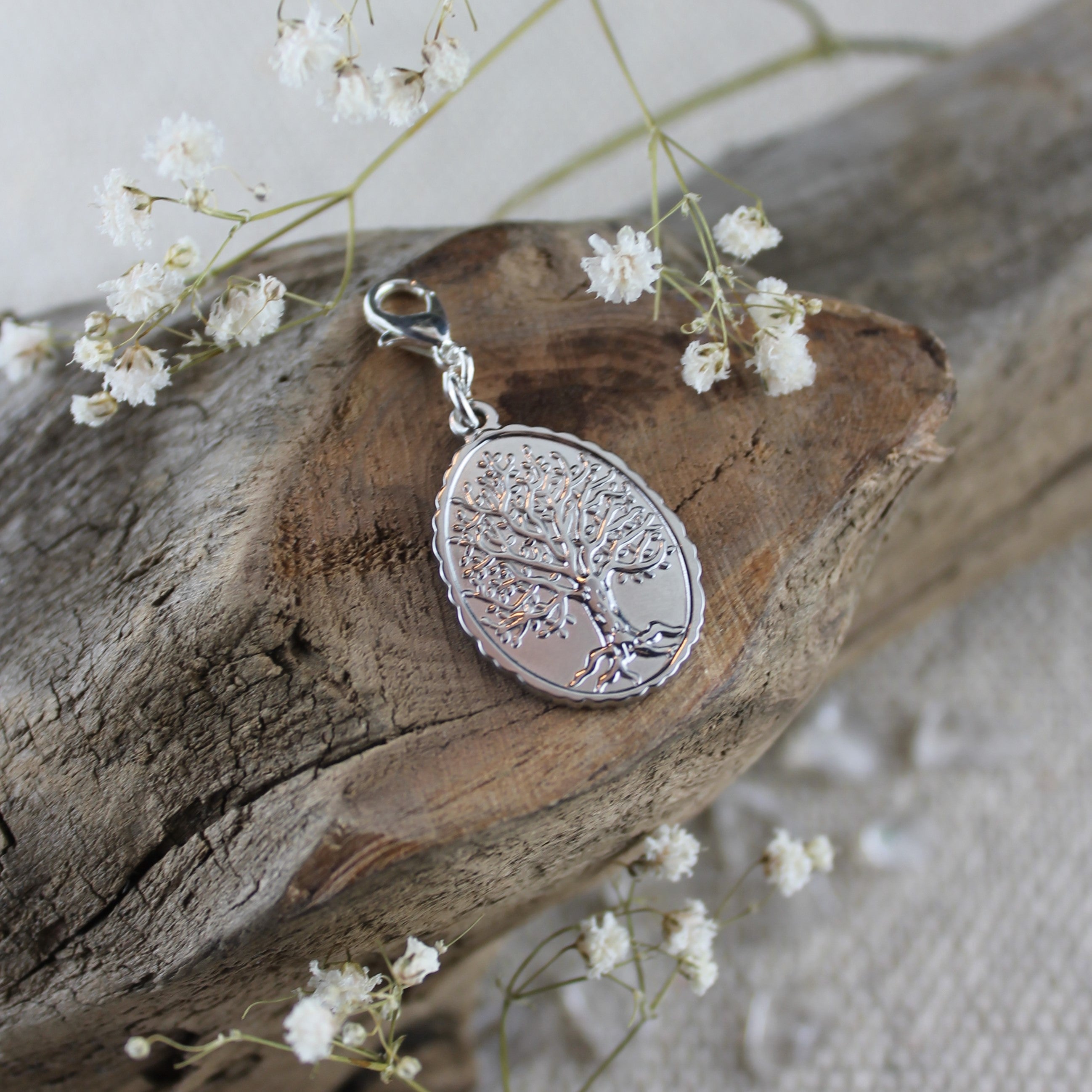 Lebensbaum oval Charm Anhänger gold- oder silberfarben