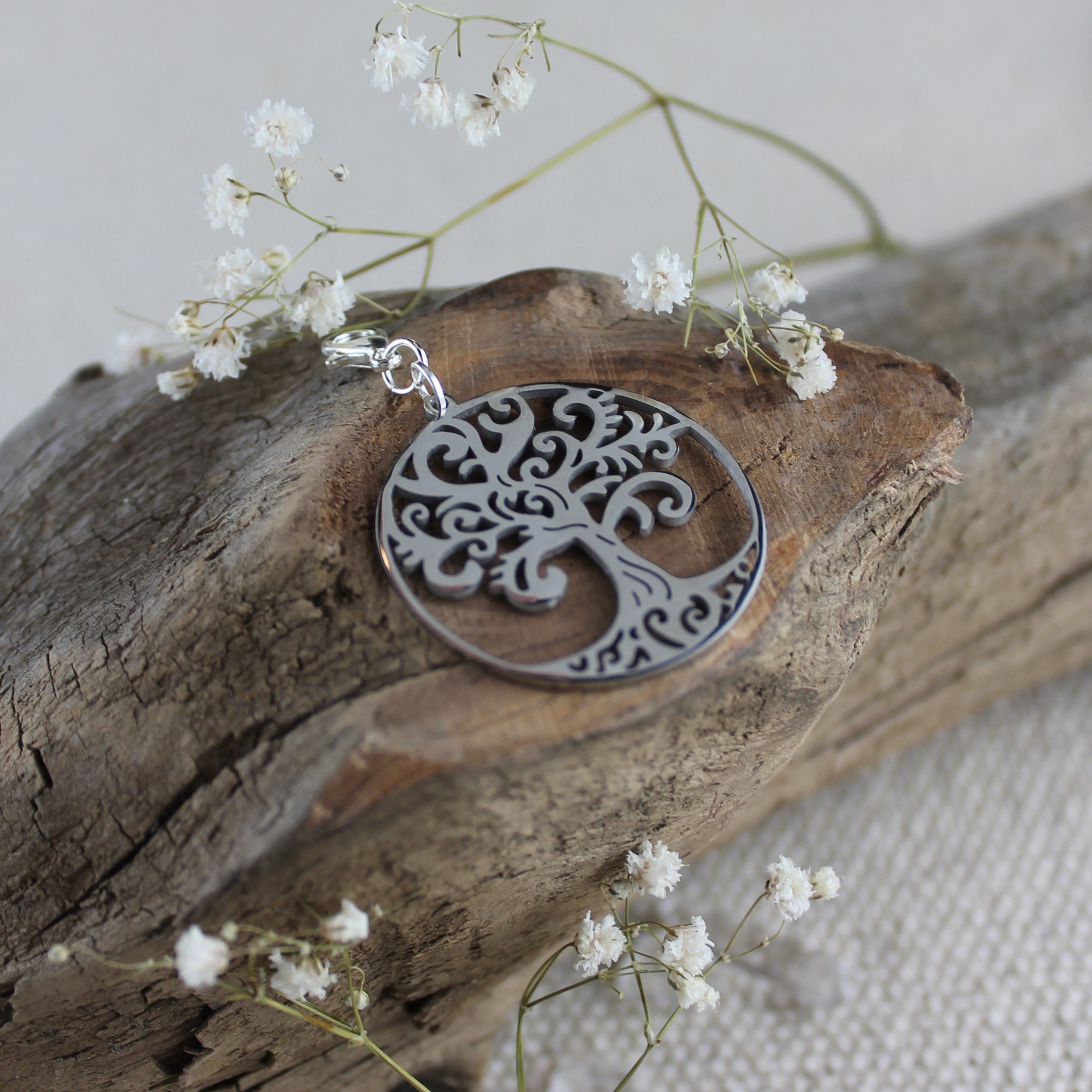 Lebensbaum rund Charm Anhänger gold- oder silberfarben