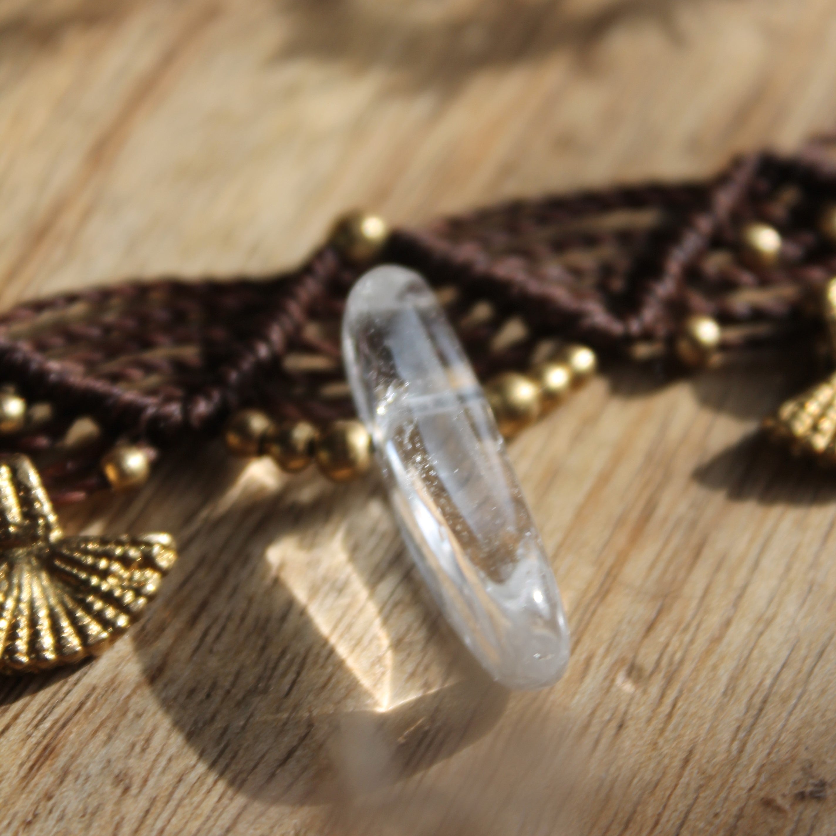 Bergkristall grüner Aventurin Choker Kette Makramee goldfarben