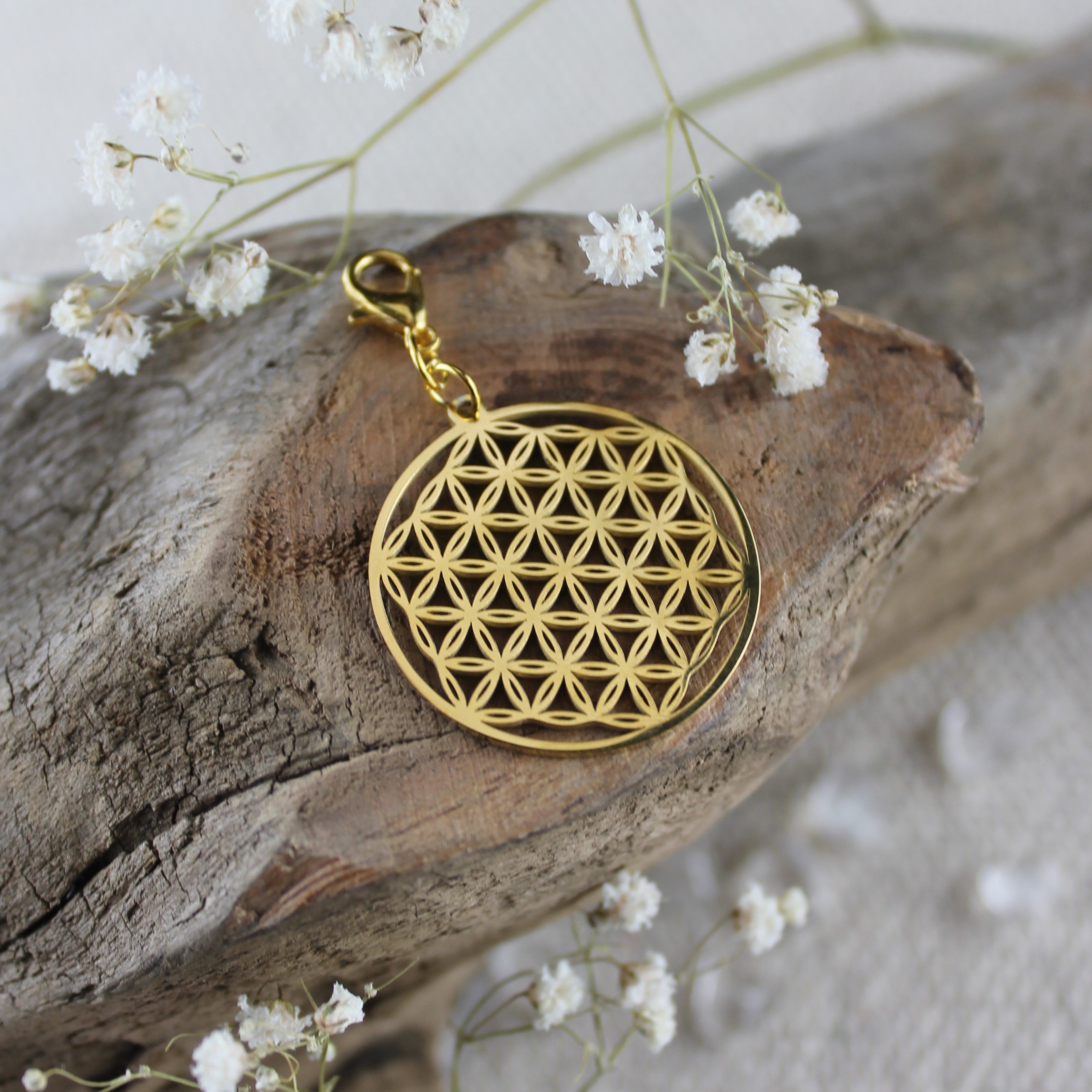 Blume des Lebens Charm Anhänger gold- oder silberfarben
