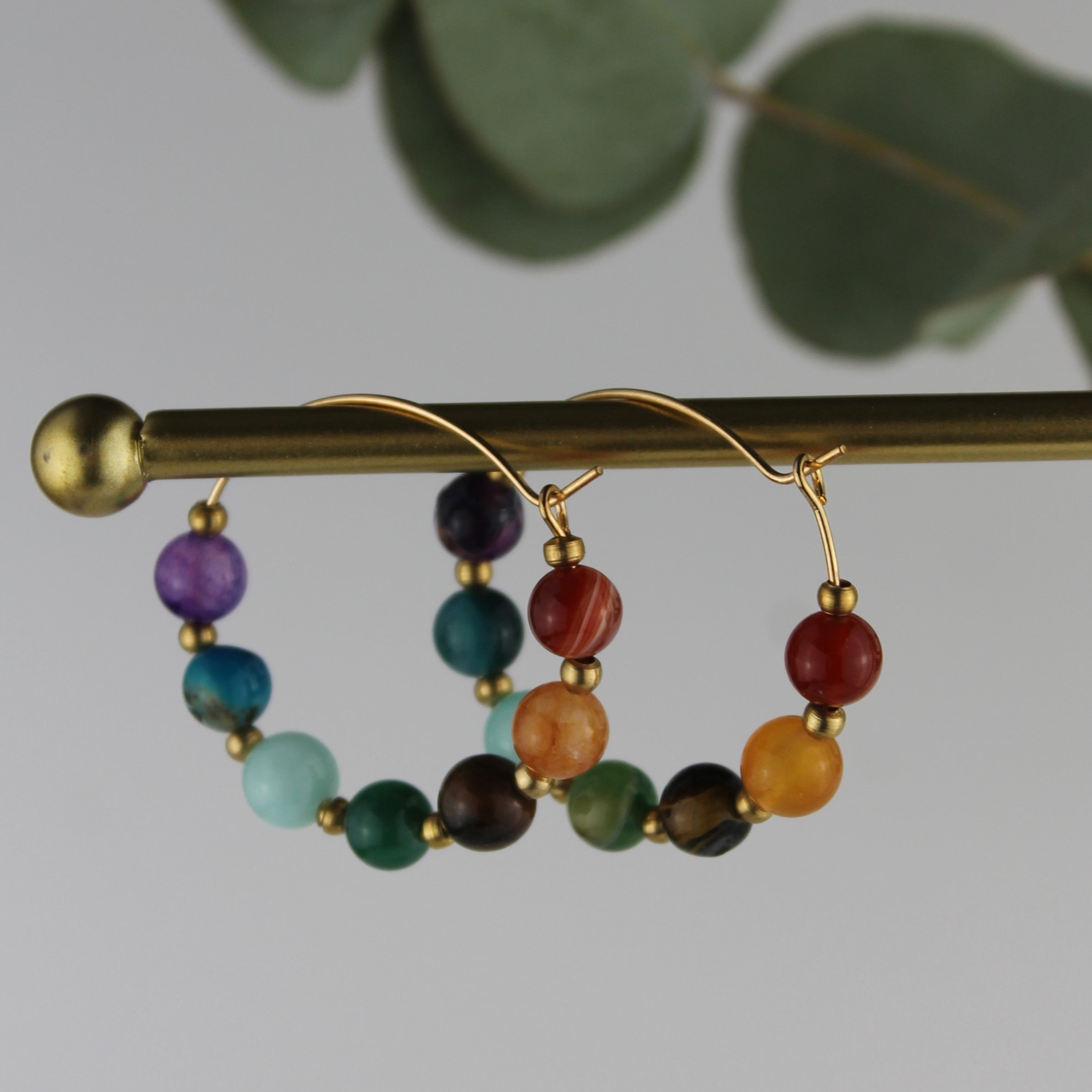 Chakra Edelsteinohrringe groß goldfarben