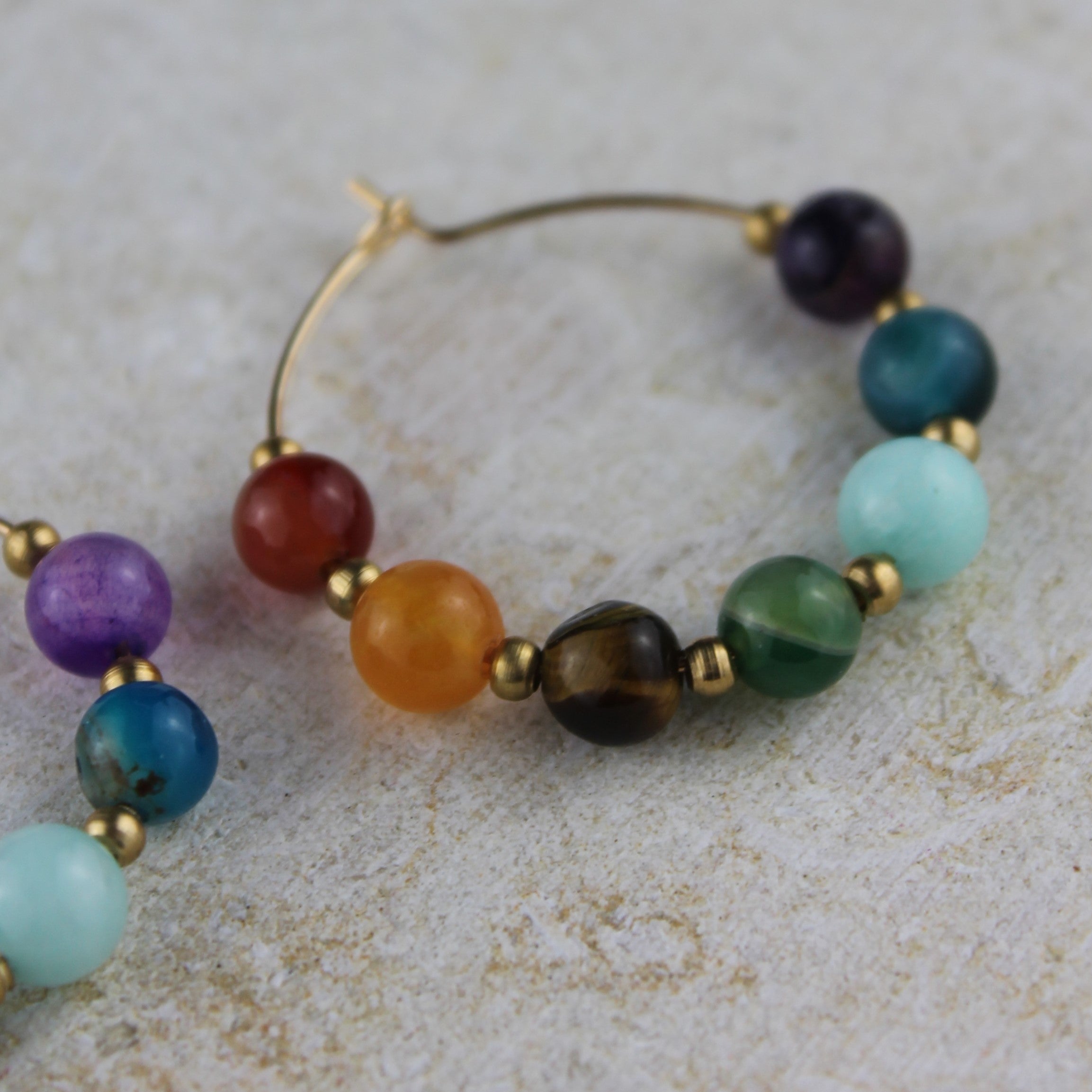 Chakra Edelsteinohrringe groß goldfarben