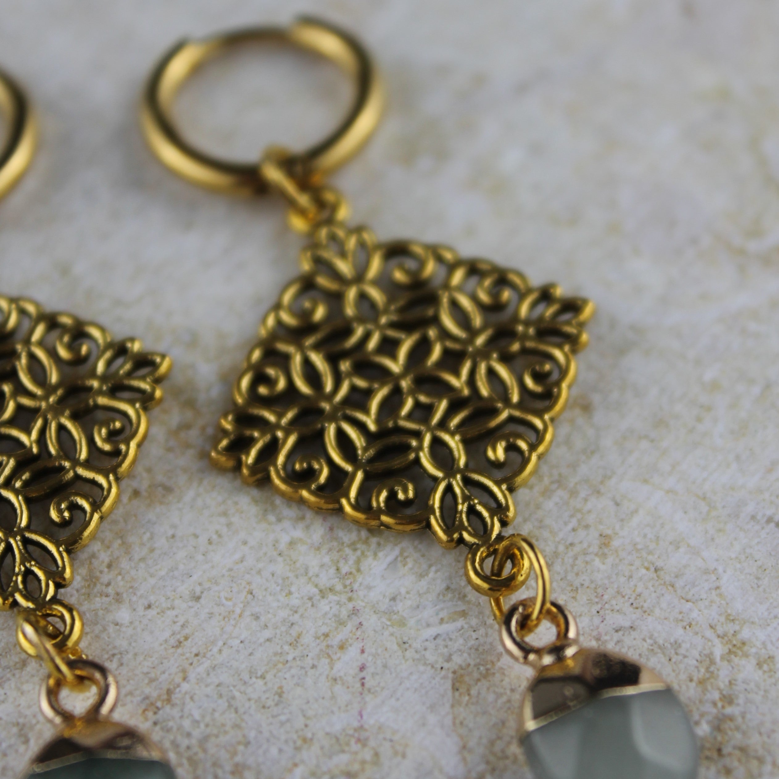 FLORA Ohrringe mit Amazonit goldfarben