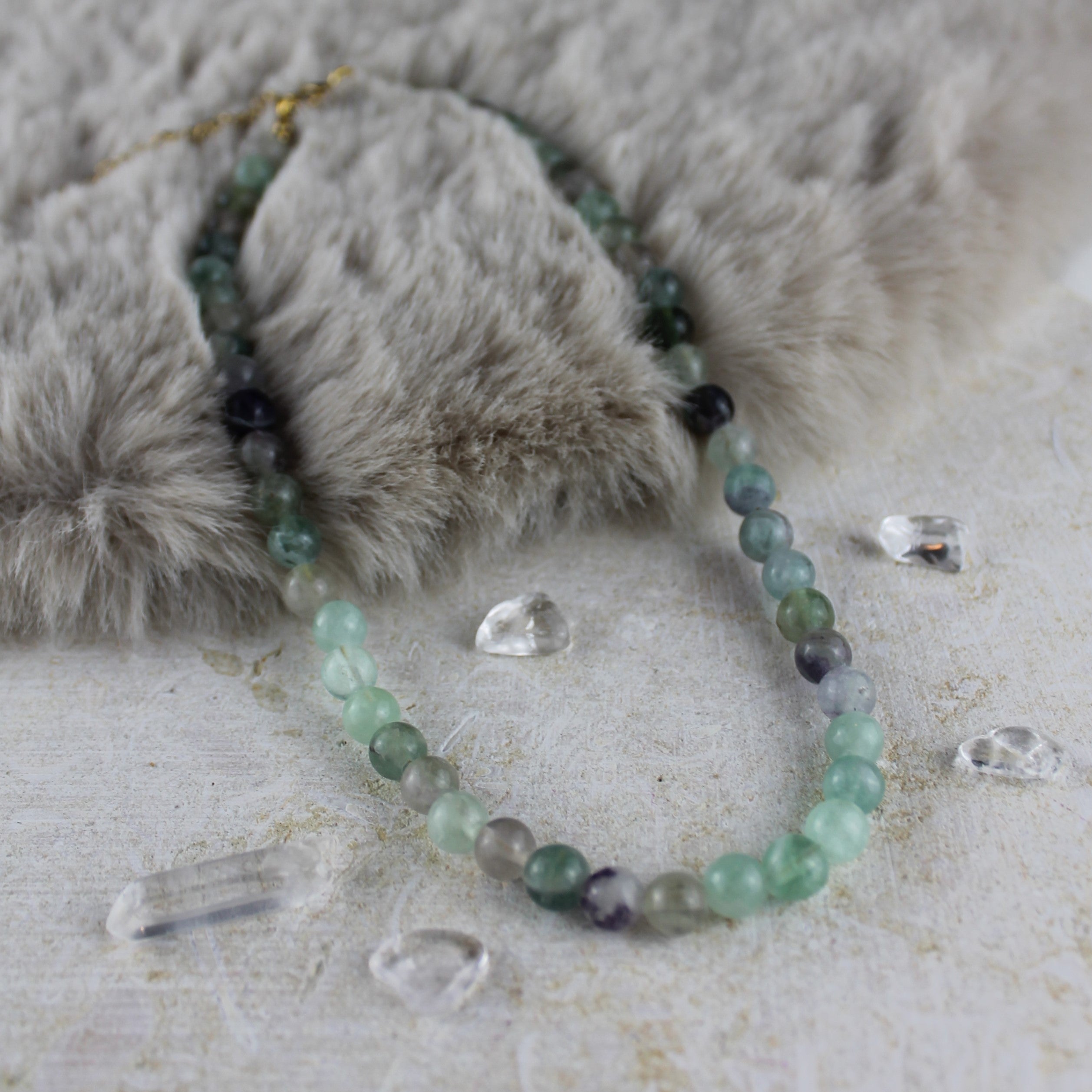 Fluorit Edelstein Choker Kette goldfarben