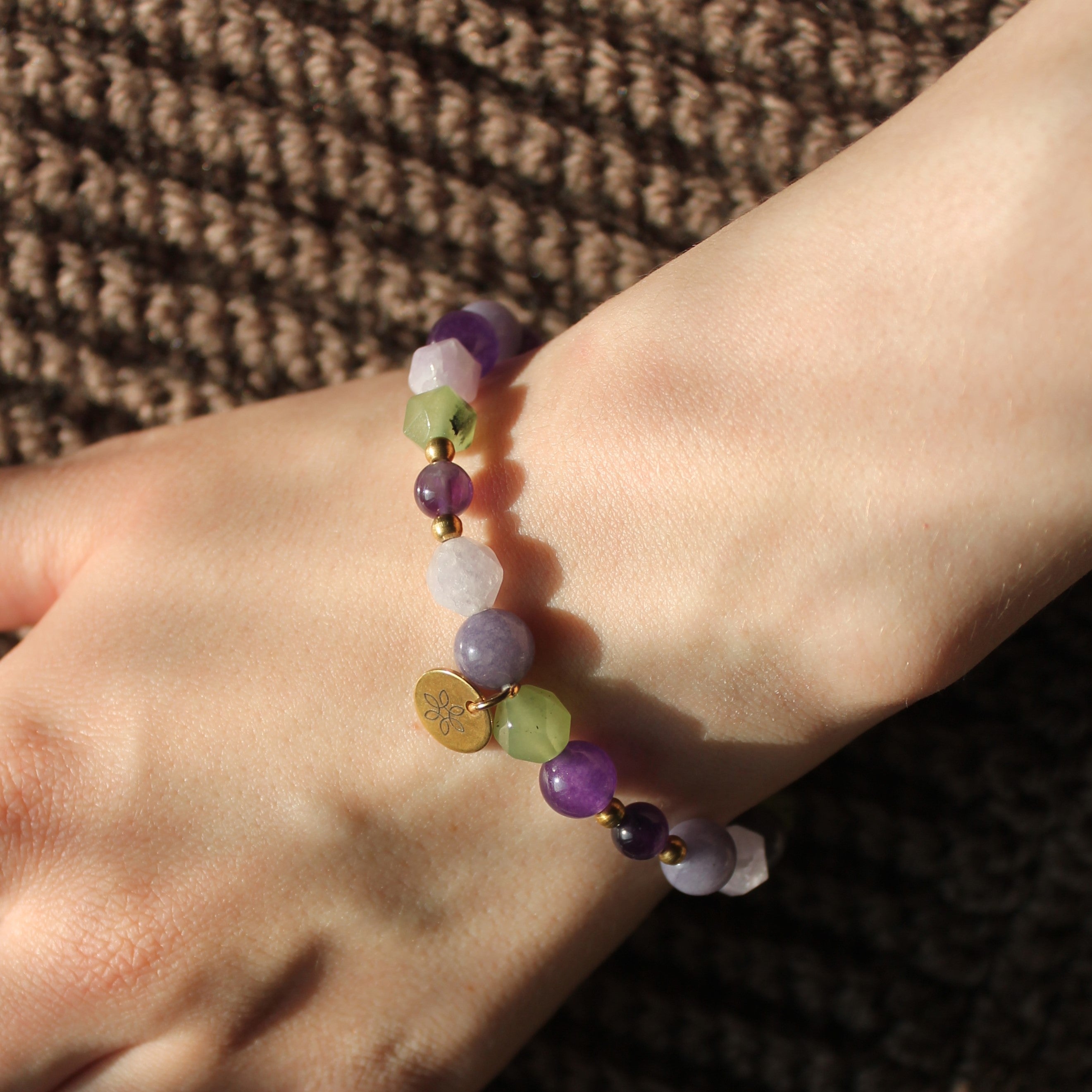 Amethyst Olivin Edelsteinarmband goldfarben Einheitsgröße