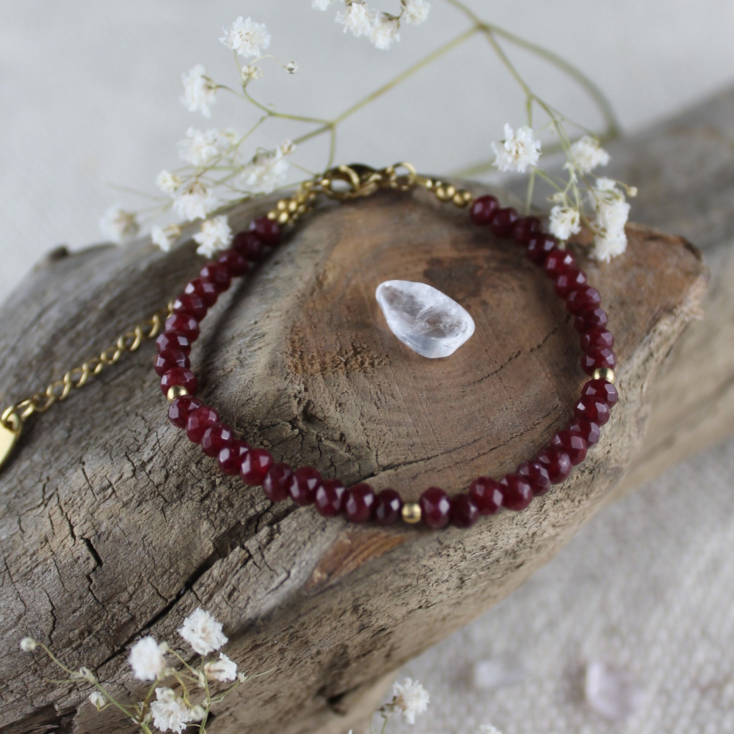 Granat Edelsteinarmband mit Verschluss goldfarben