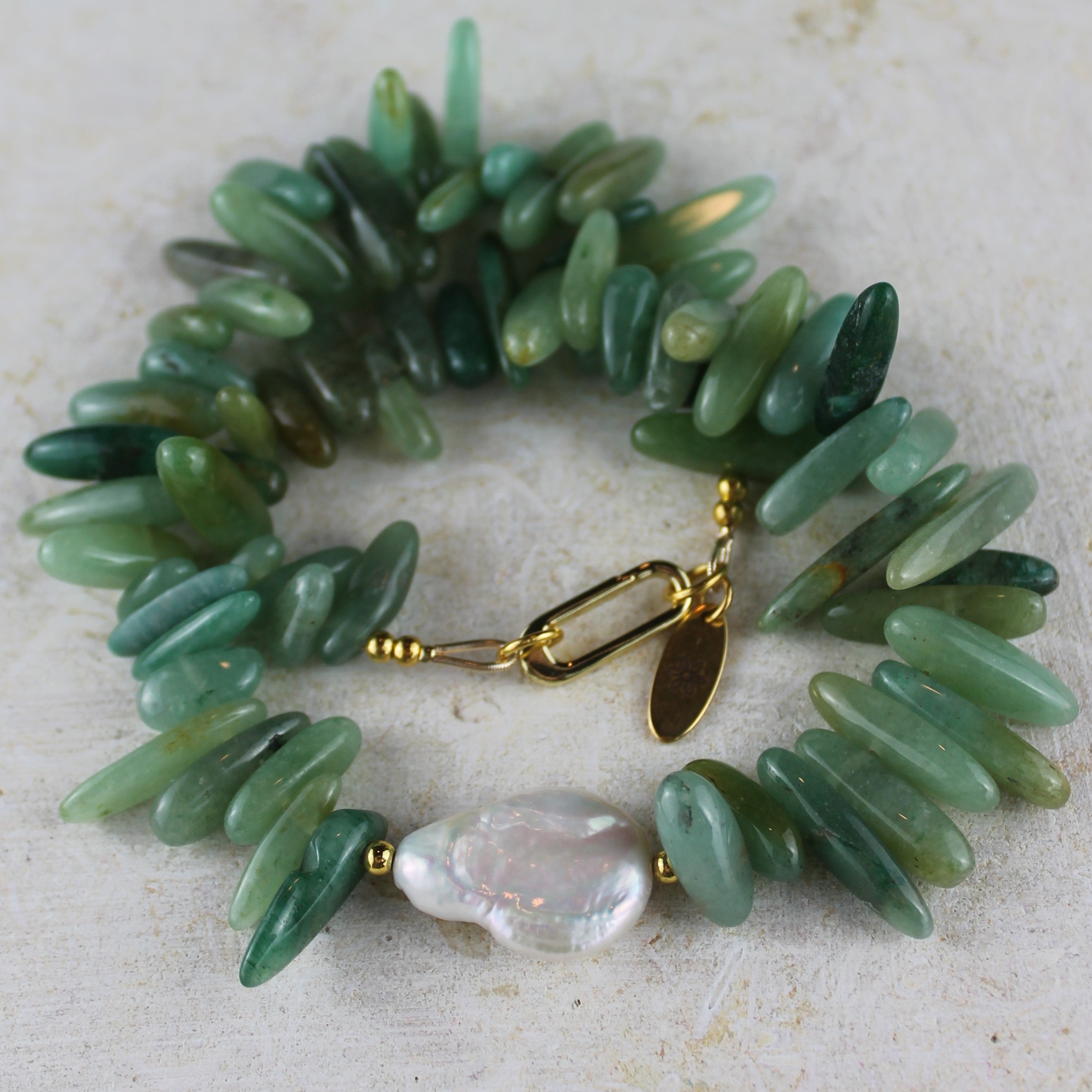 Grüner Aventurin Choker Kette mit Barockperle goldfarben