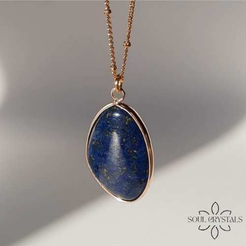 Lapislazuli groß Edelsteinanhänger Kette goldfarben
