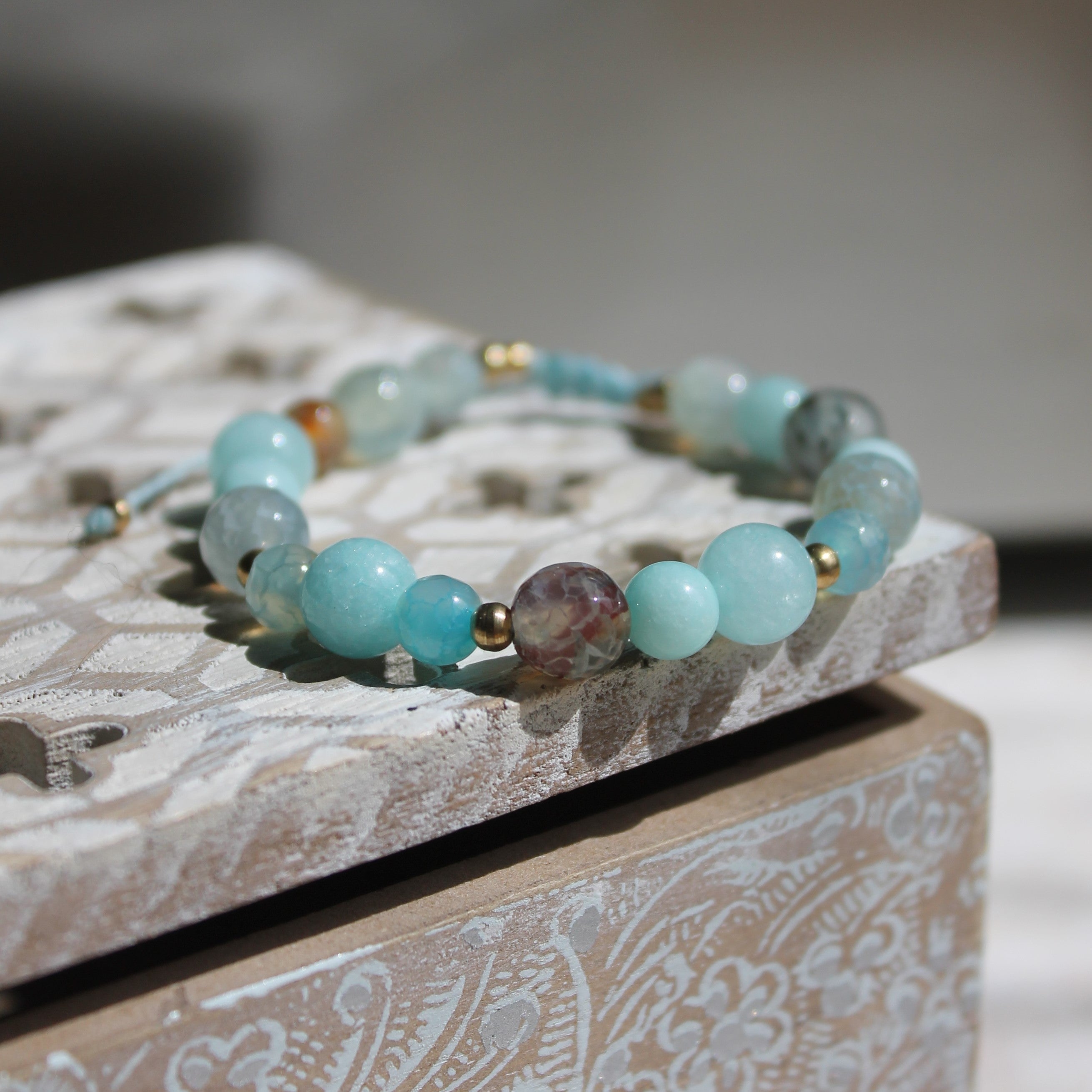 Achat, Jade Mala goldfarben