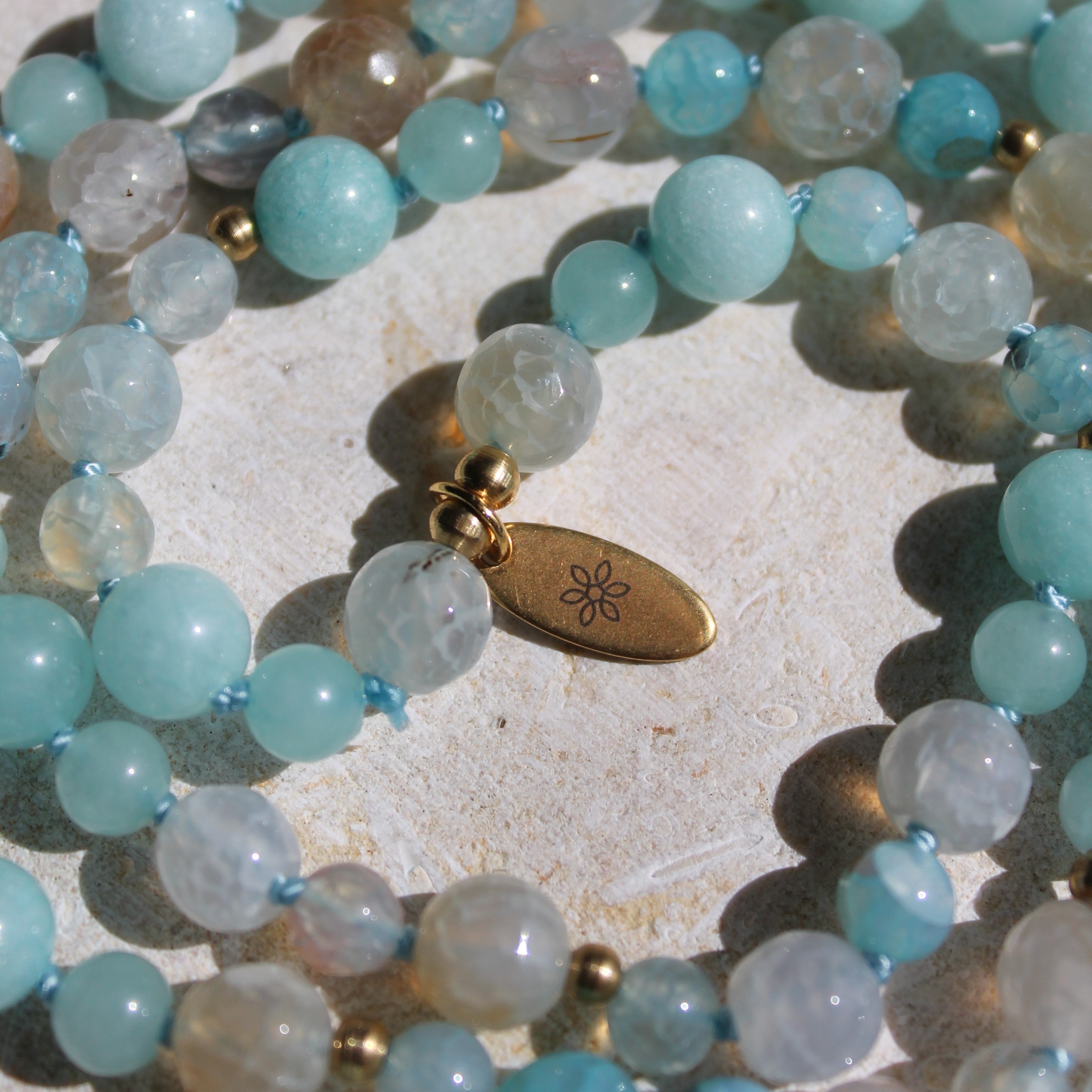 Achat, Jade Mala goldfarben