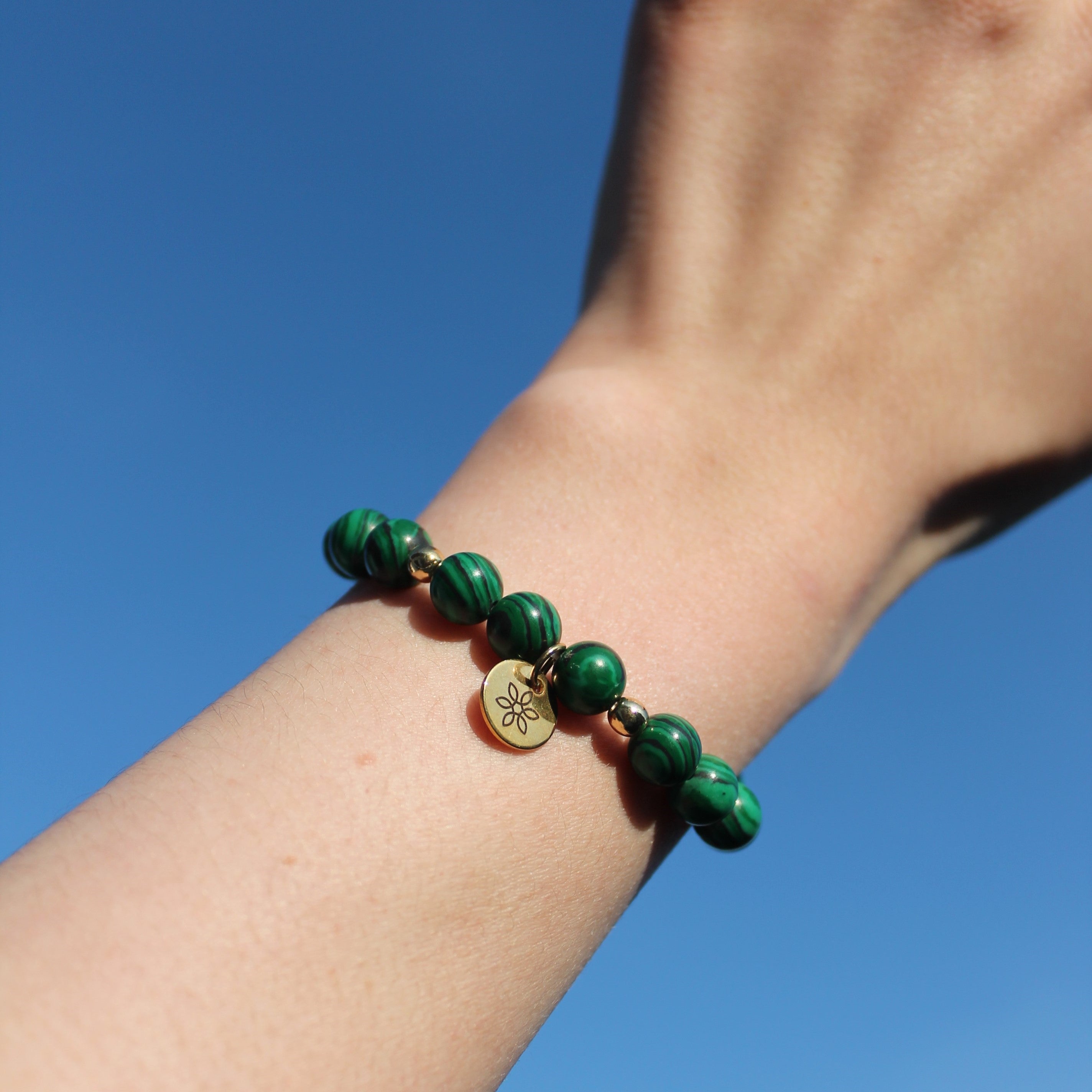 Malachit Edelsteinarmband mit Hämatit goldfarben