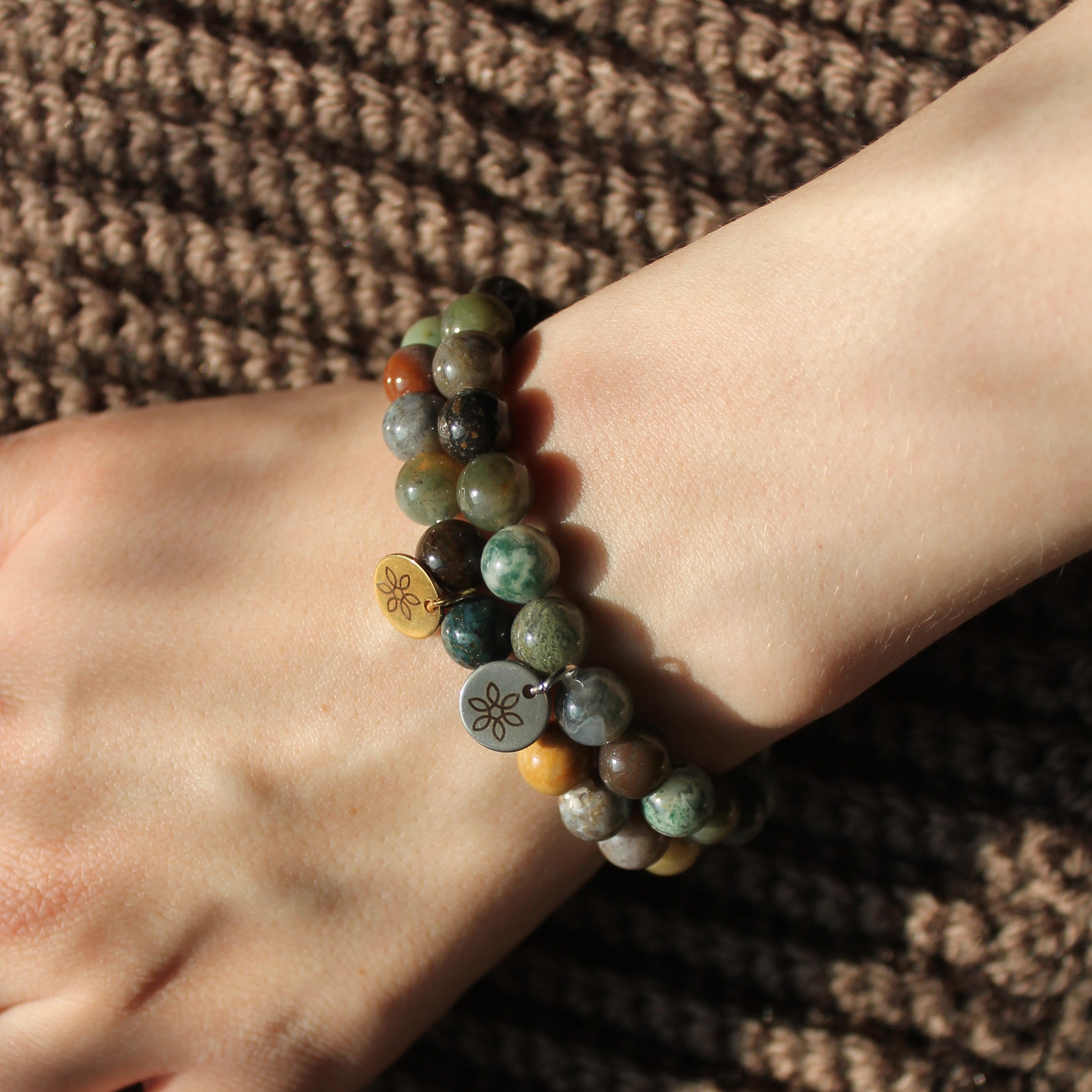 Moosachat Edelsteinarmband gold- oder silberfarben Einheitsgröße