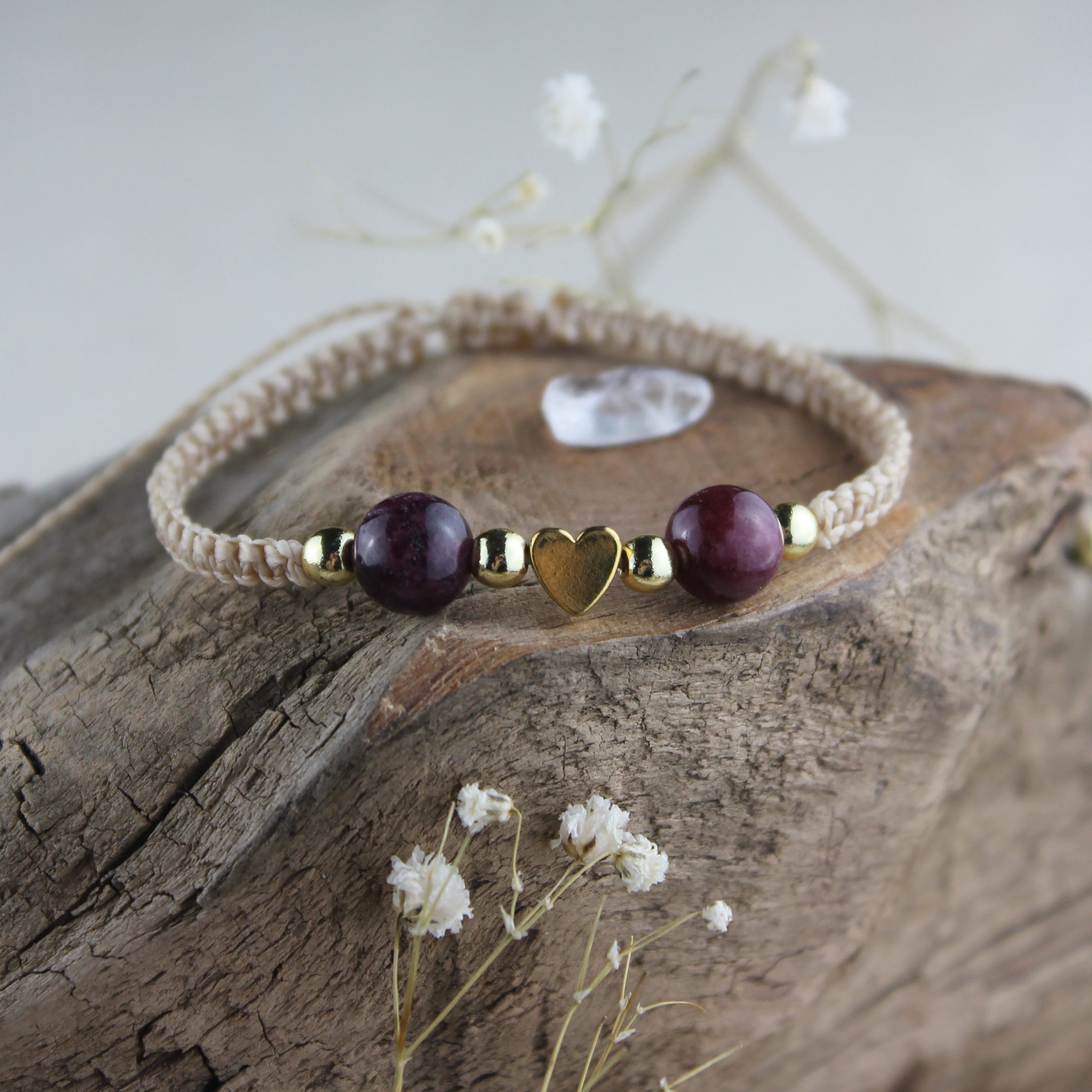 Personalisiertes Armband Makramee Herz goldfarben