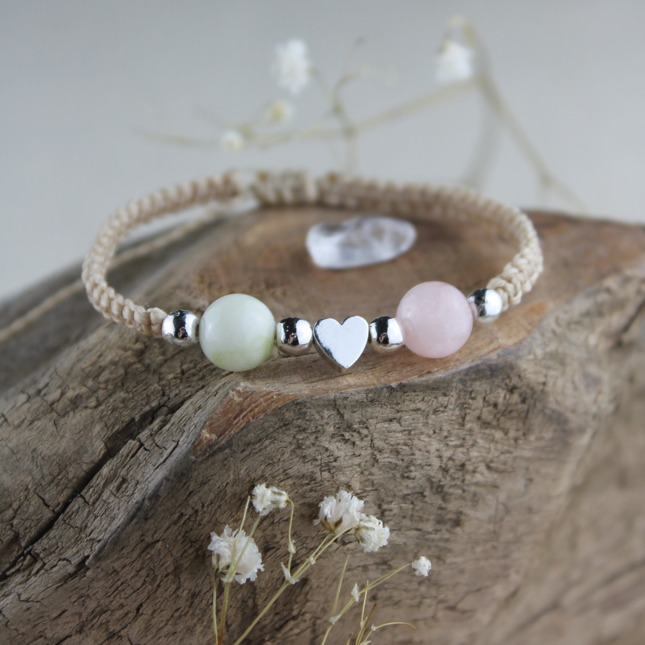 Personalisiertes Armband Makramee Herz silberfarben