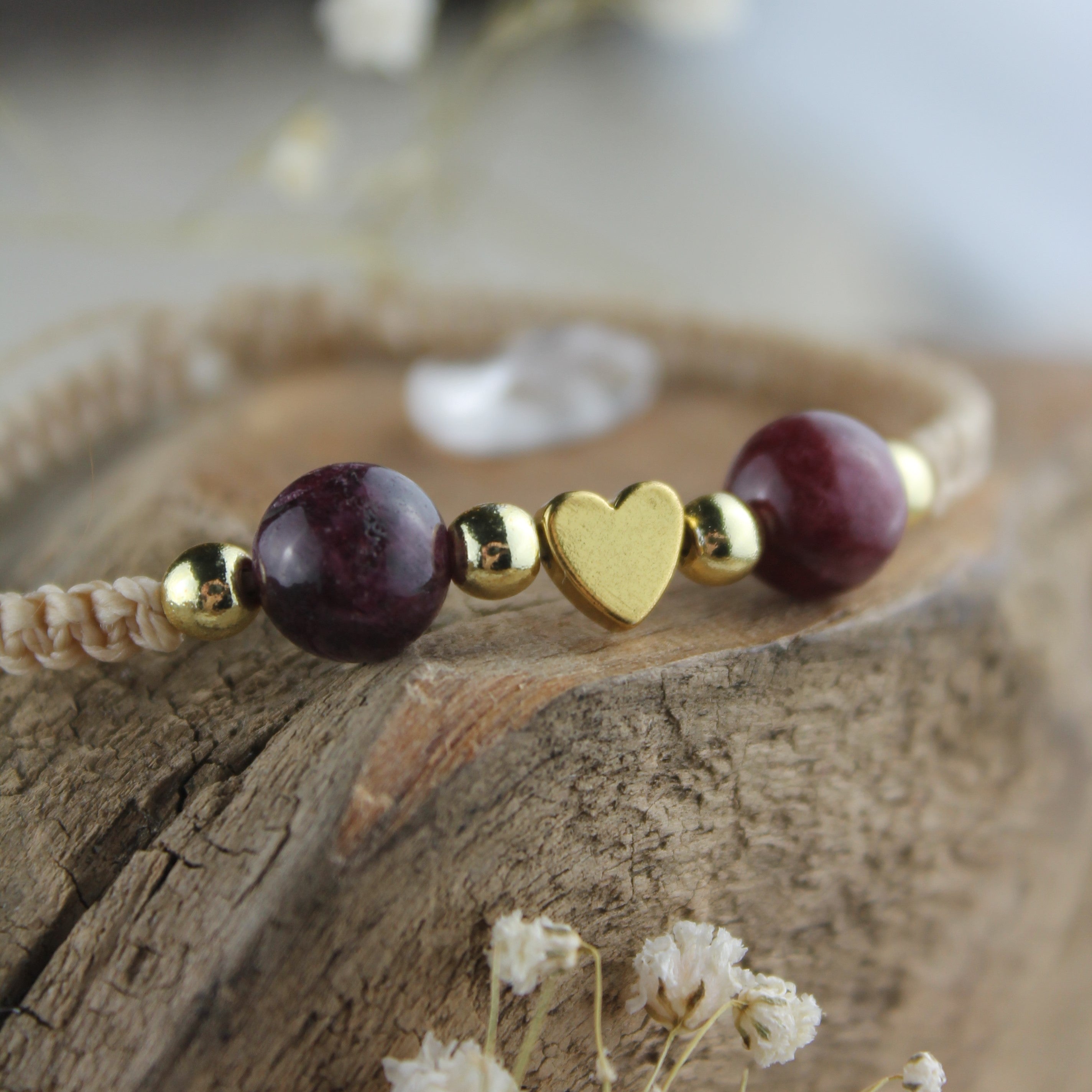 Personalisiertes Armband Makramee Herz goldfarben