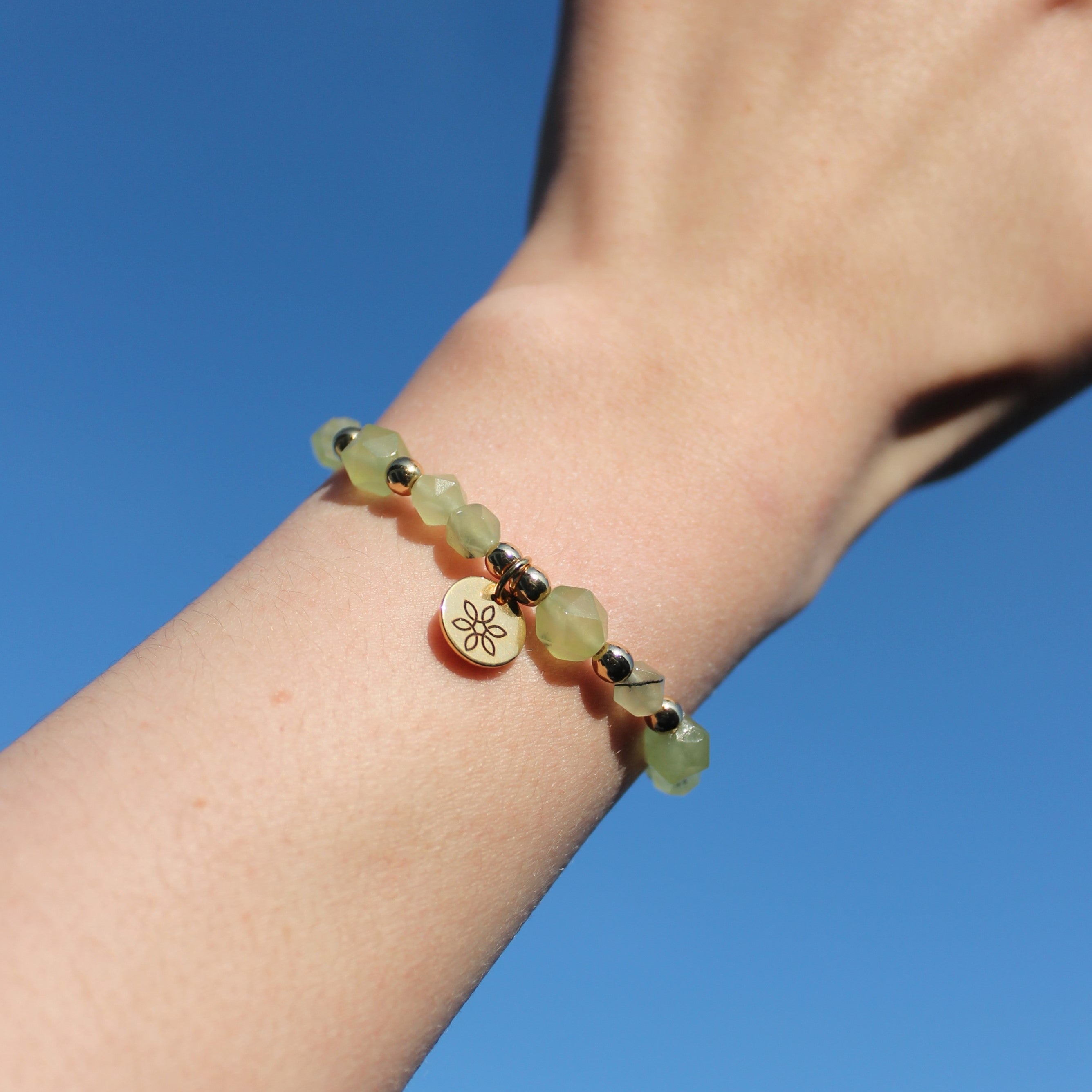 Olivin Edelsteinarmband mit Hämatit goldfarben 6mm und 8mm