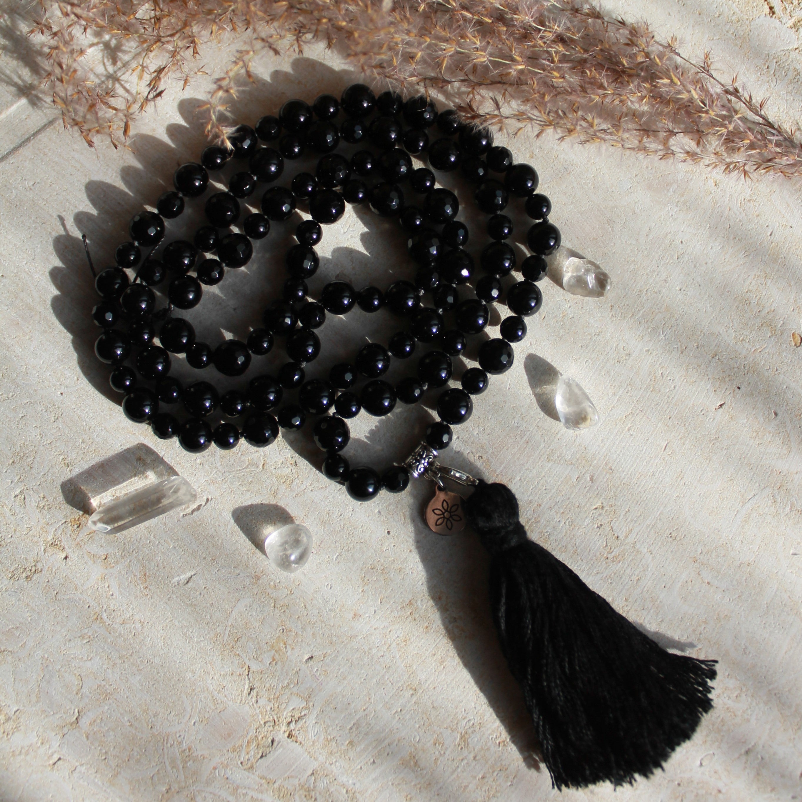 Onyx Mala silberfarben