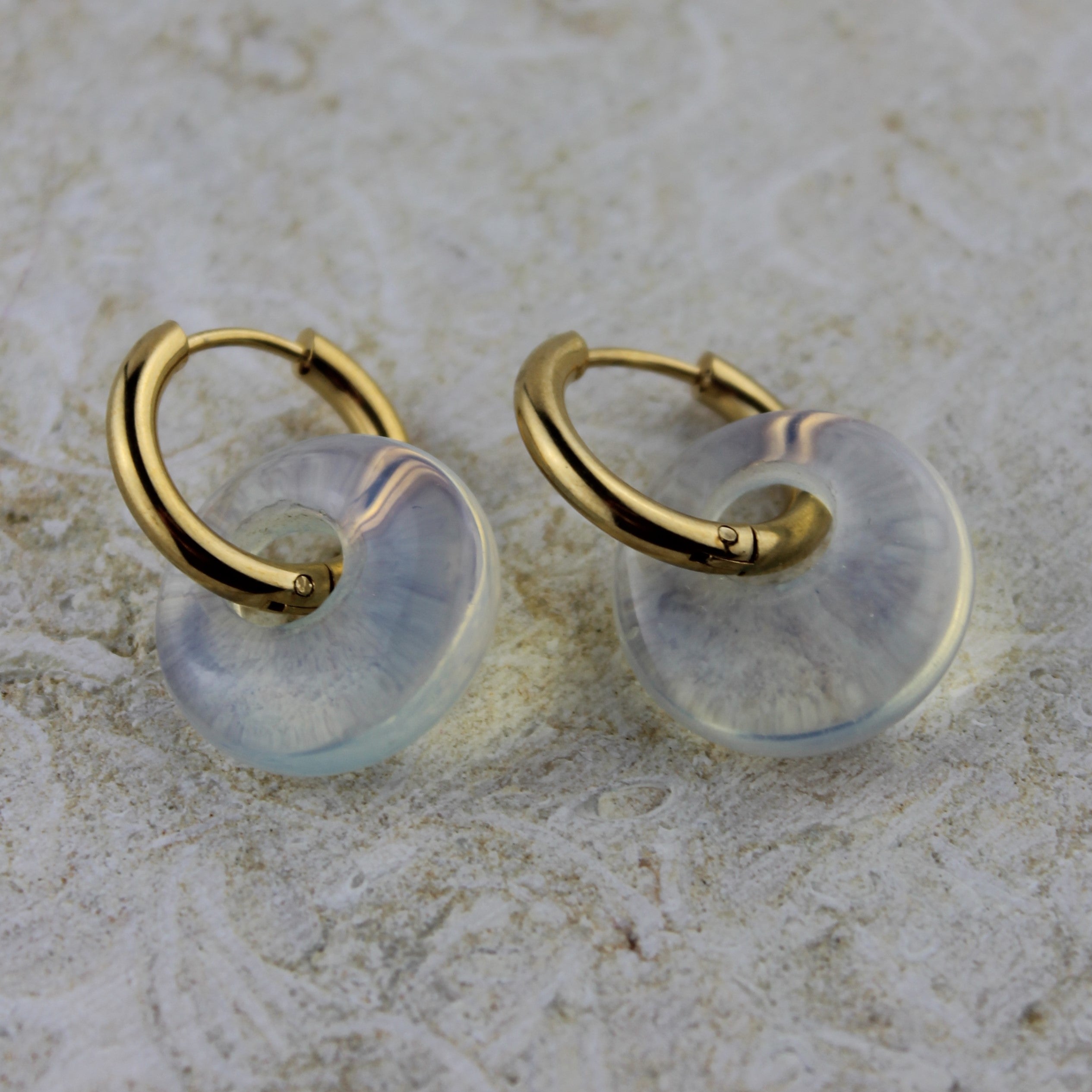 Opalit Edelsteinohrringe Scheibe goldfarben