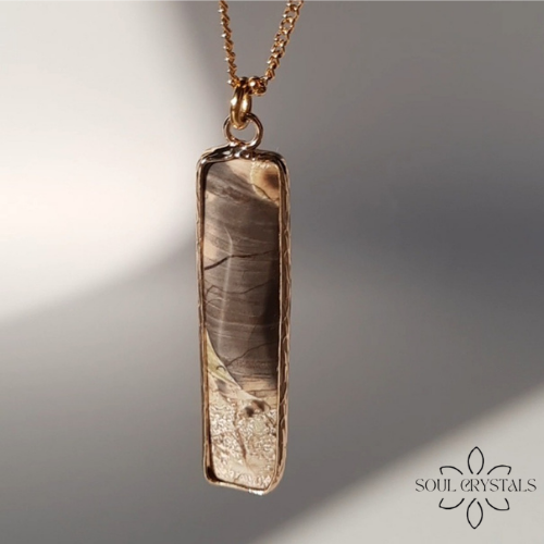 Ozean Jaspis Stab Edelsteinanhänger Kette goldfarben