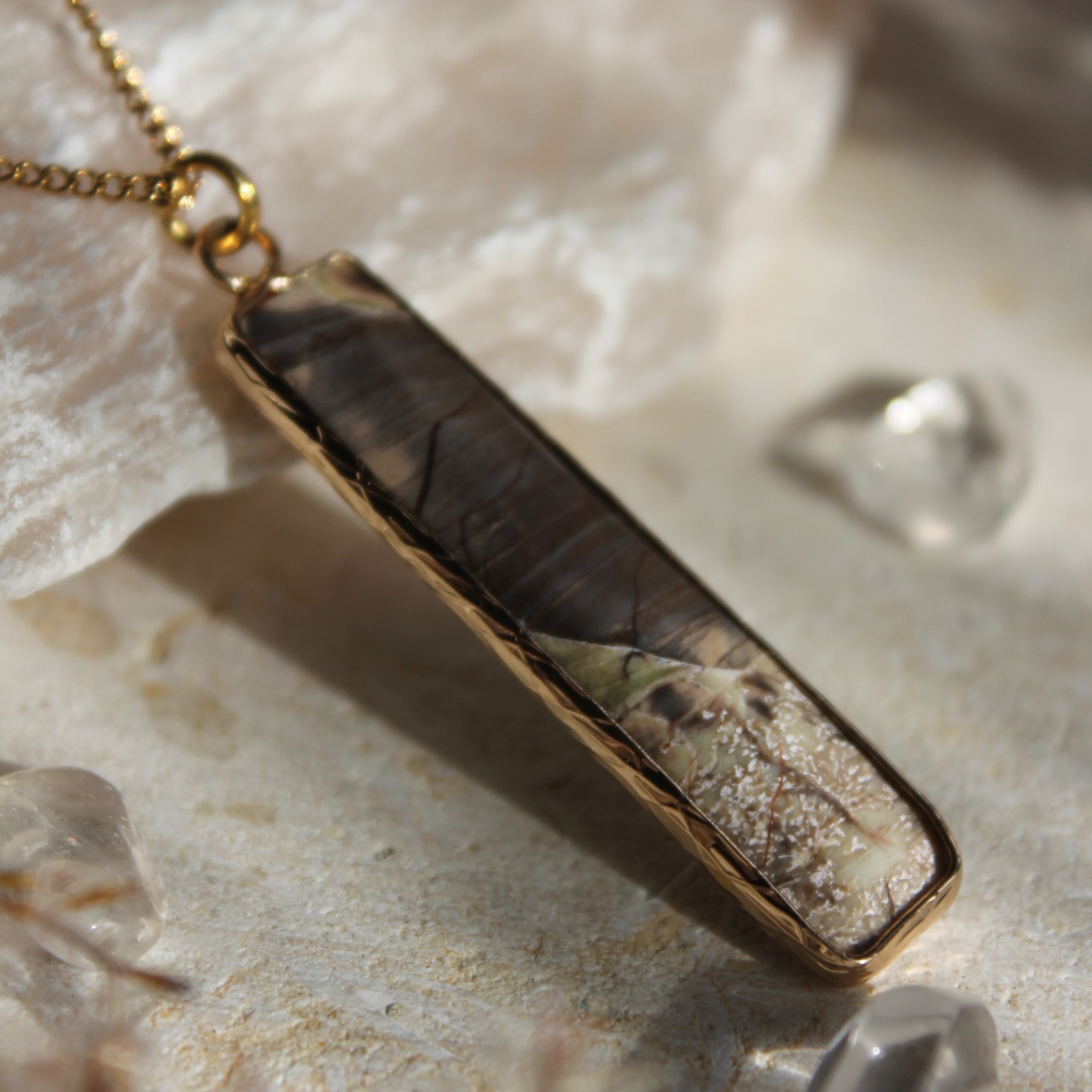 Ozean Jaspis Stab Edelsteinanhänger Kette goldfarben