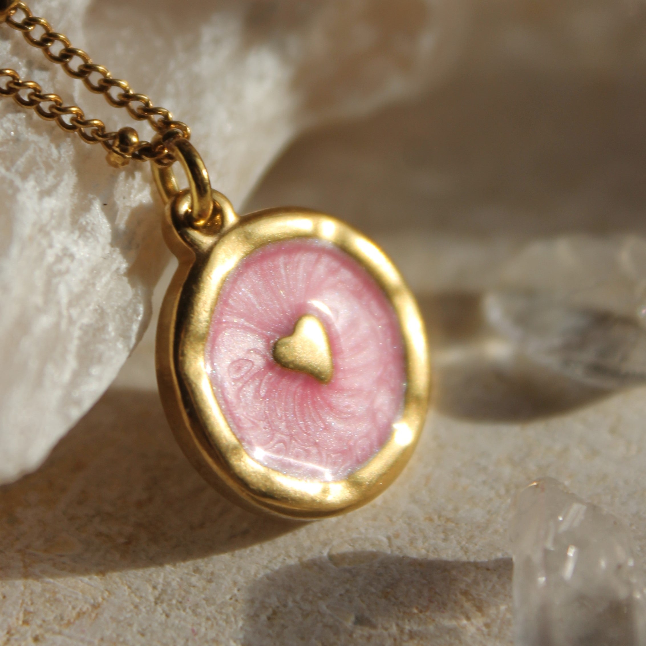 Herz Perlmutt Anhänger Kette goldfarben