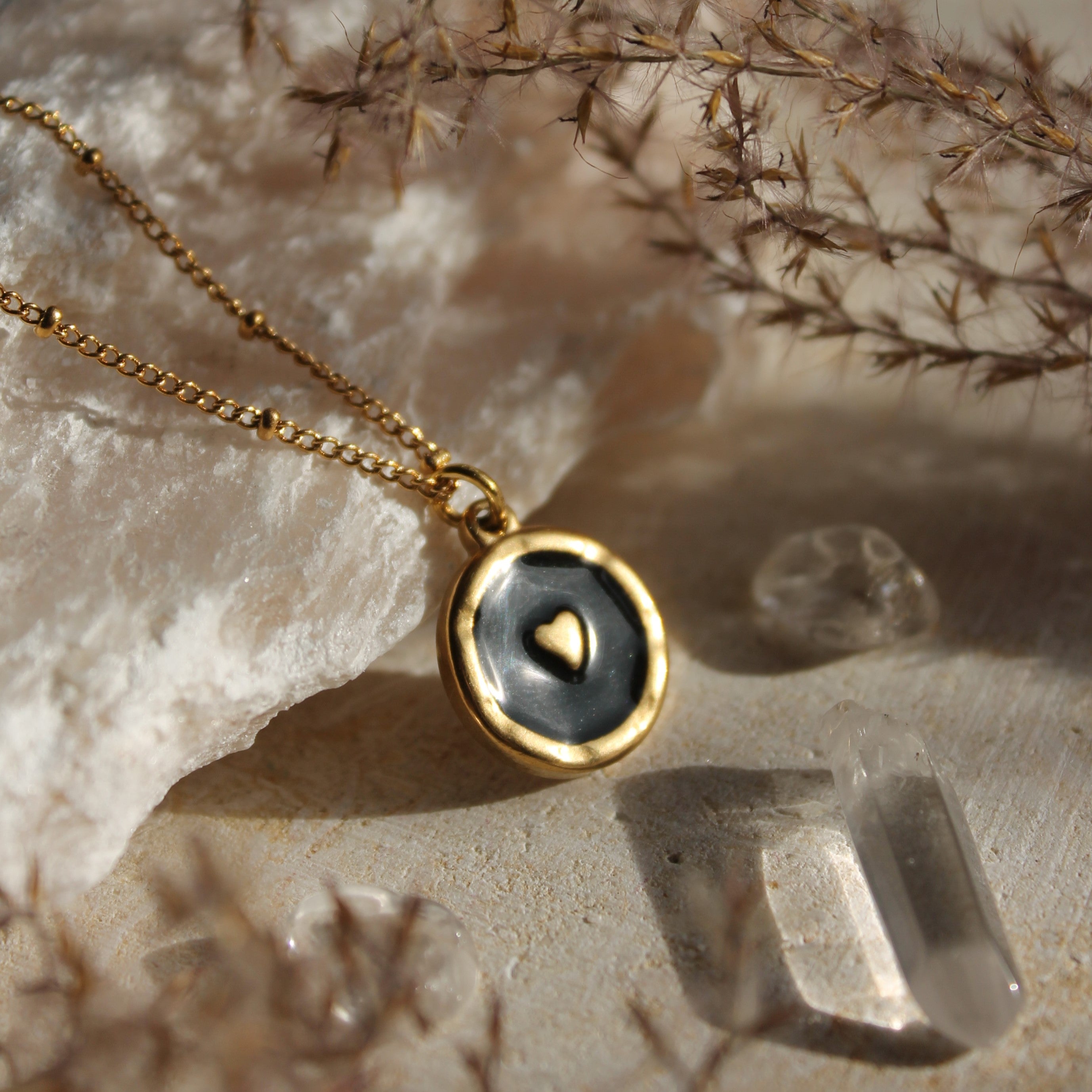 Herz Perlmutt Anhänger Kette goldfarben