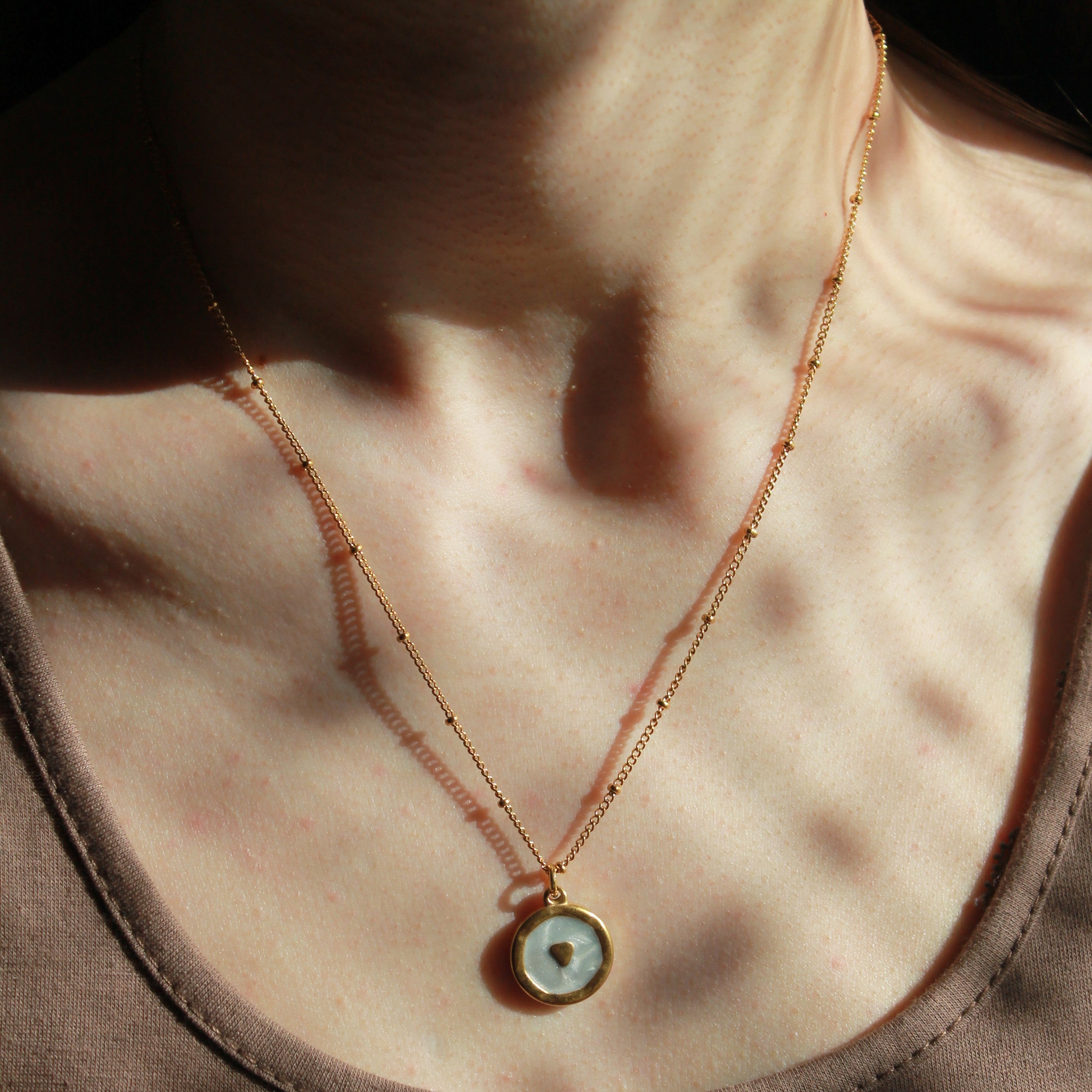 Herz Perlmutt Anhänger Kette goldfarben