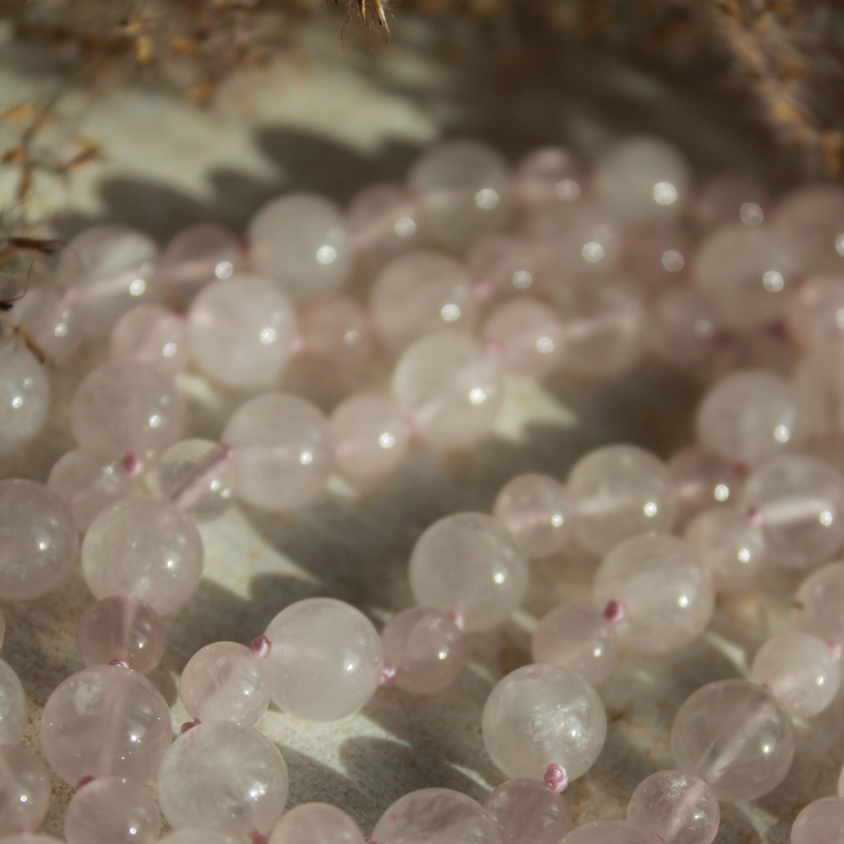 Rosenquarz Mala silberfarben