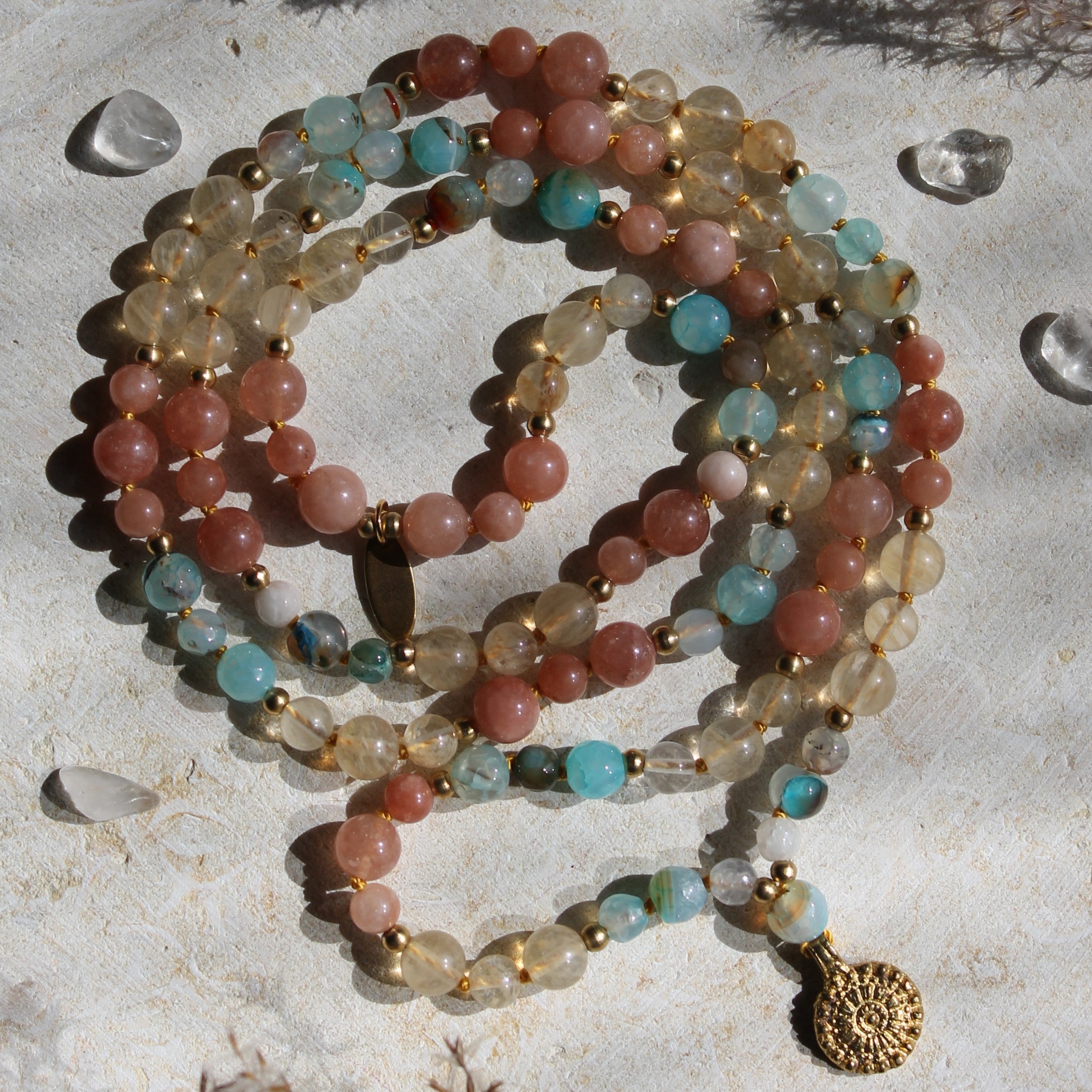 Achat, Citrin, Sonnenstein Mala goldfarben