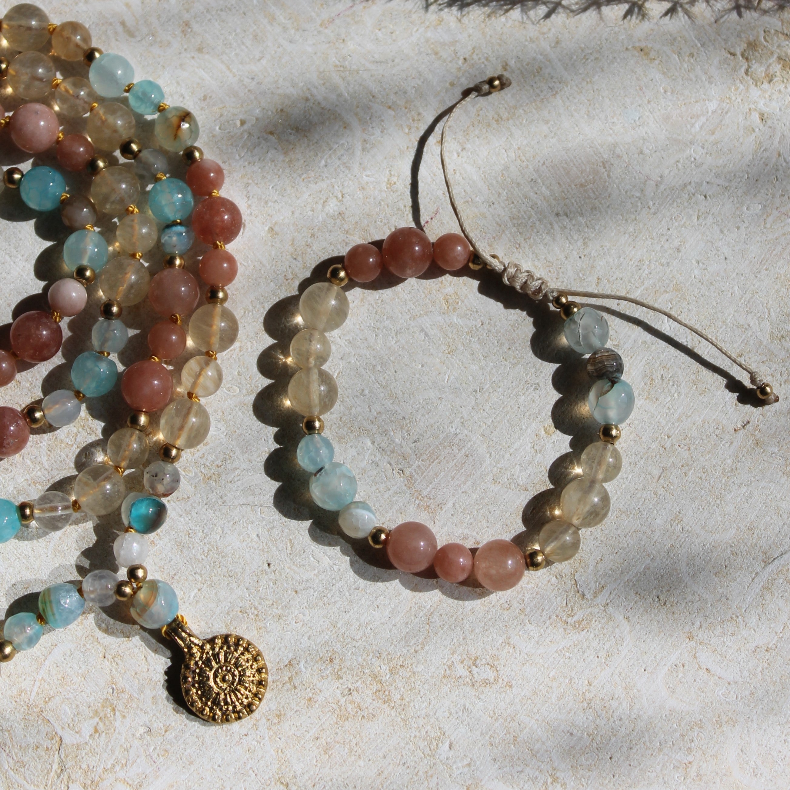 Achat, Citrin, Sonnenstein Mala goldfarben