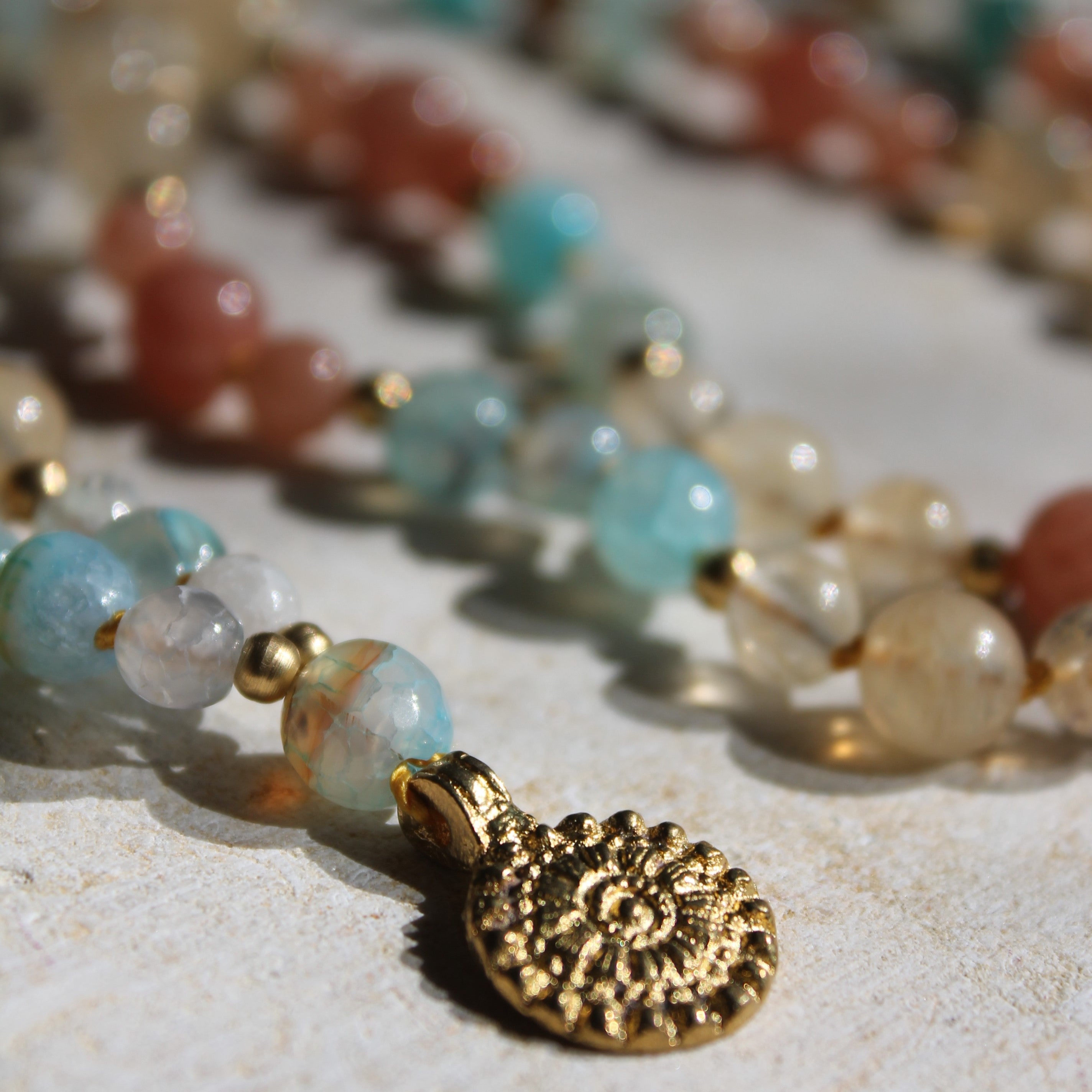 Achat, Citrin, Sonnenstein Mala goldfarben
