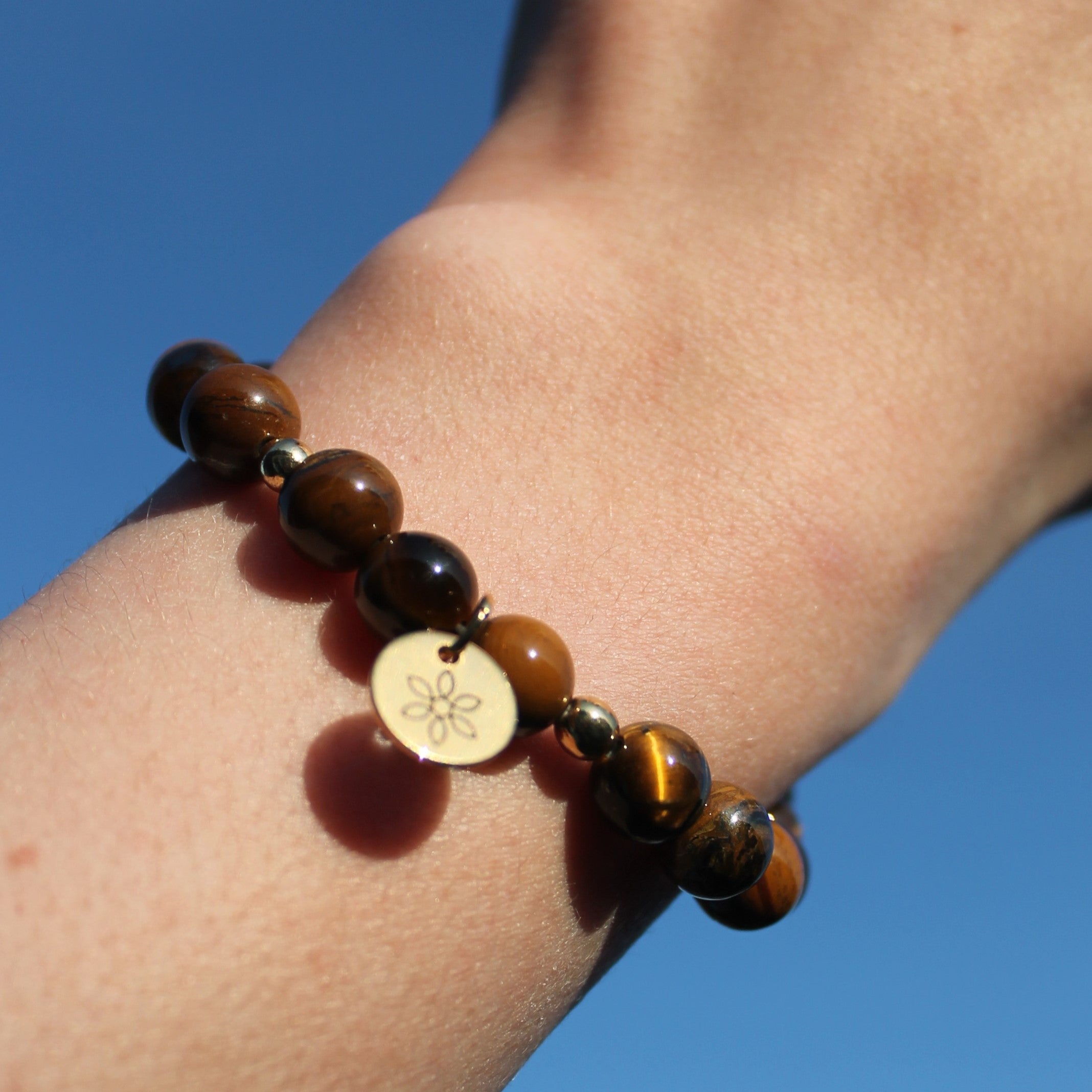 Tigerauge Edelsteinarmband mit Hämatit goldfarben